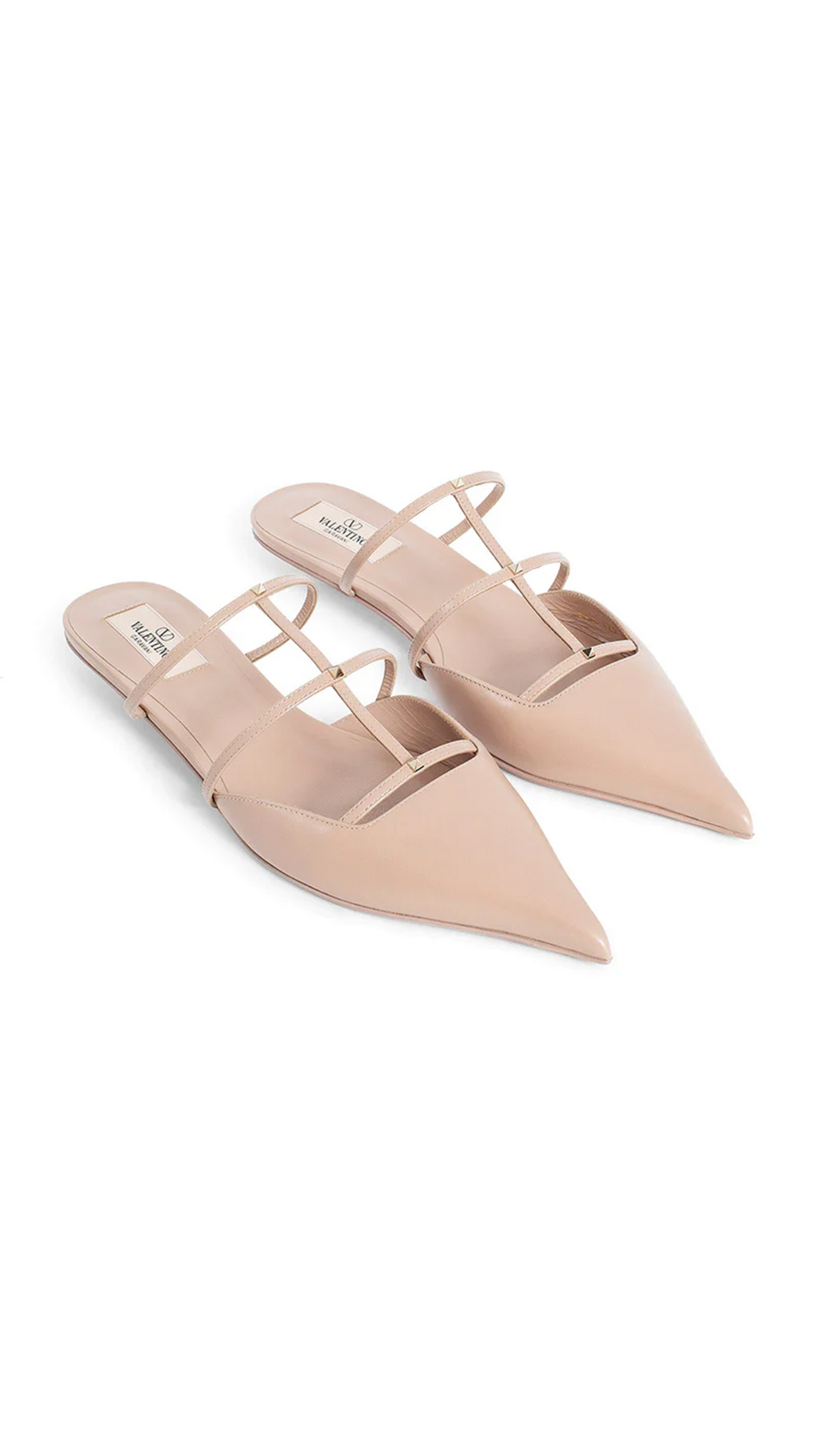 Rockstud Wispy Calfskin Mule 20MM - Rose Cannelle