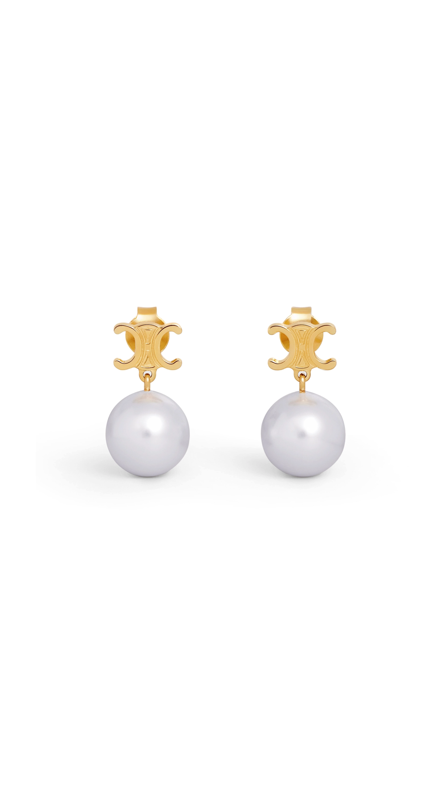Triomphe Pearl Earrings in Brass with Glass Pearls - Gold/Ivory