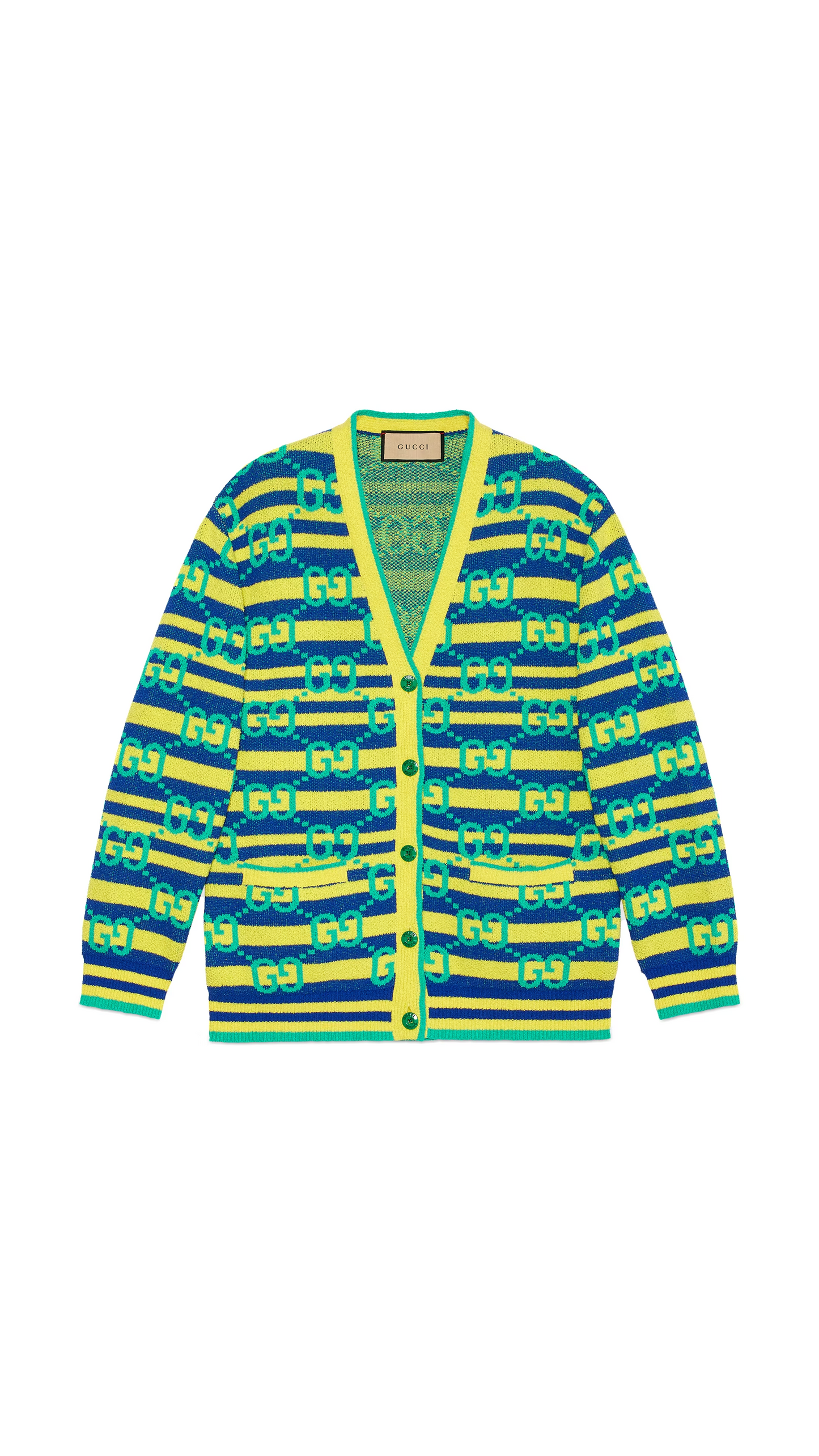 GG Jacquard Viscose Cardigan - Yellow/Blue/Green