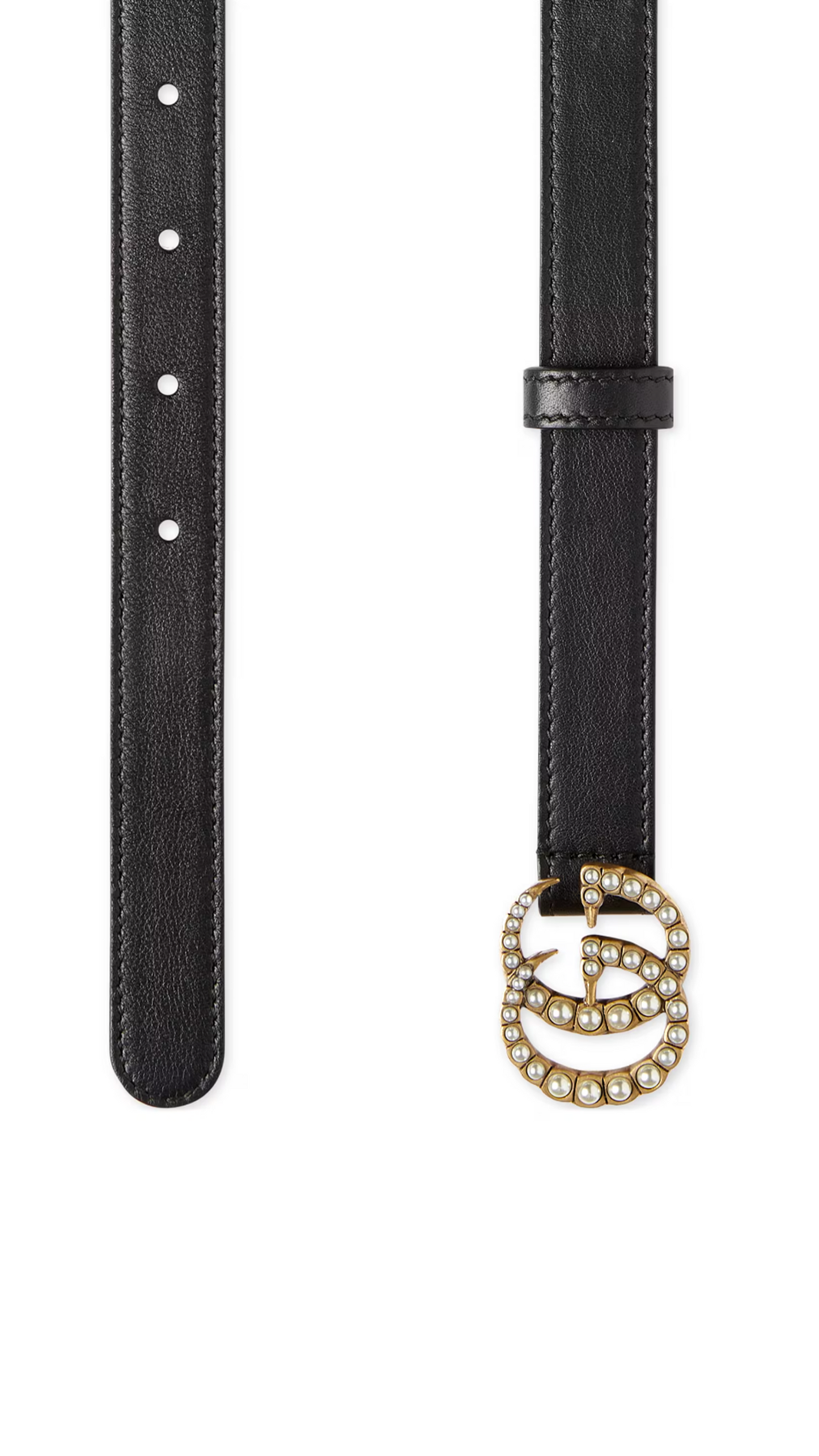 Leather Belt with Pearl Double G Buckle - Black