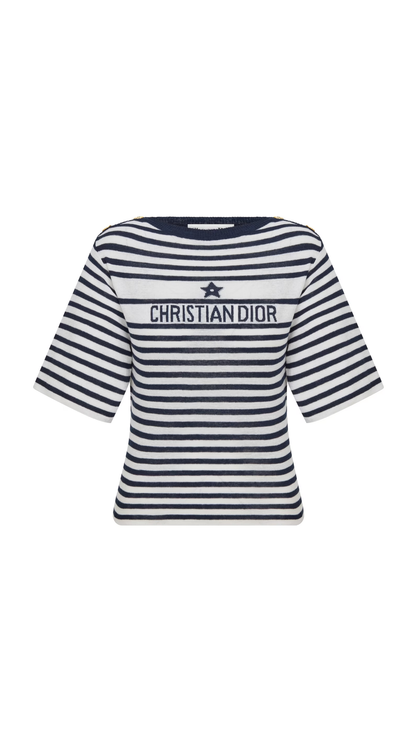 Marinière Short-sleeved Sweater in Cashmere - White/Blue