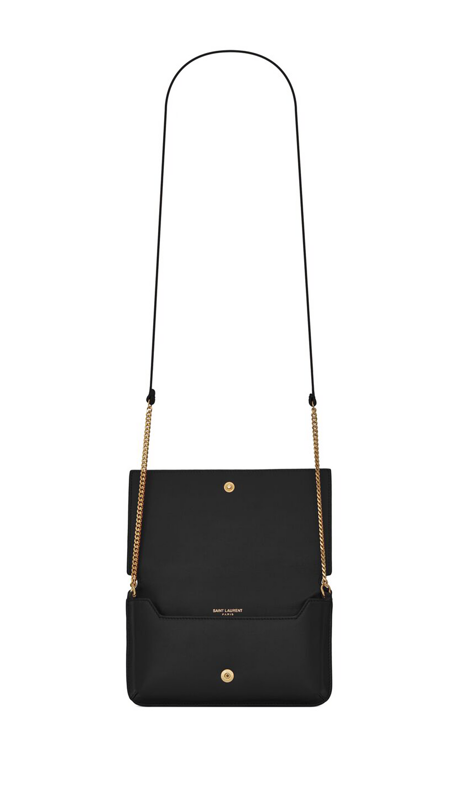 Cassandre Phone Holder with Strap in Smooth Leather - Black