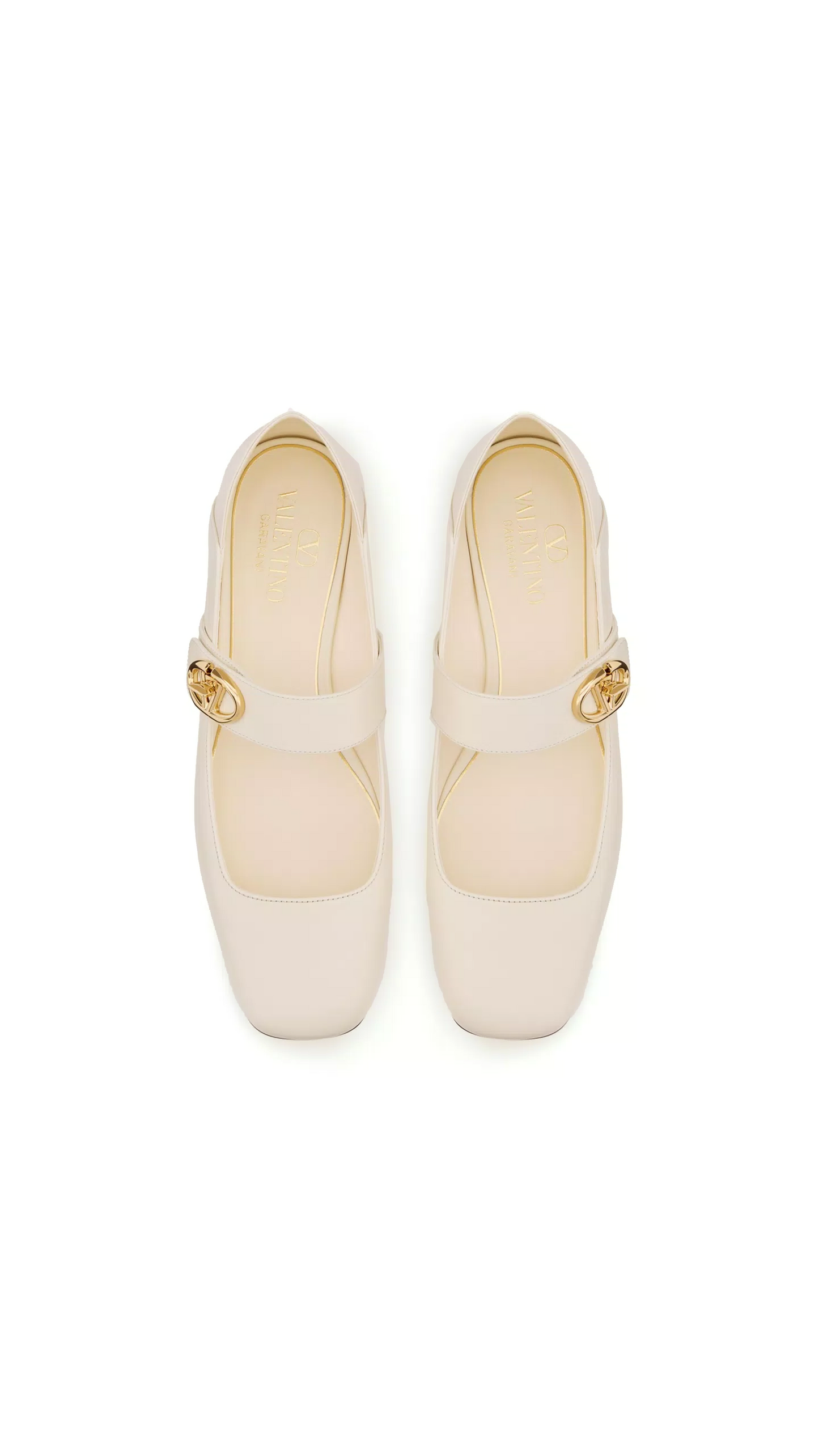 Vlogo Locker Mary Jane Ballerinas in Calfskin - Ivory