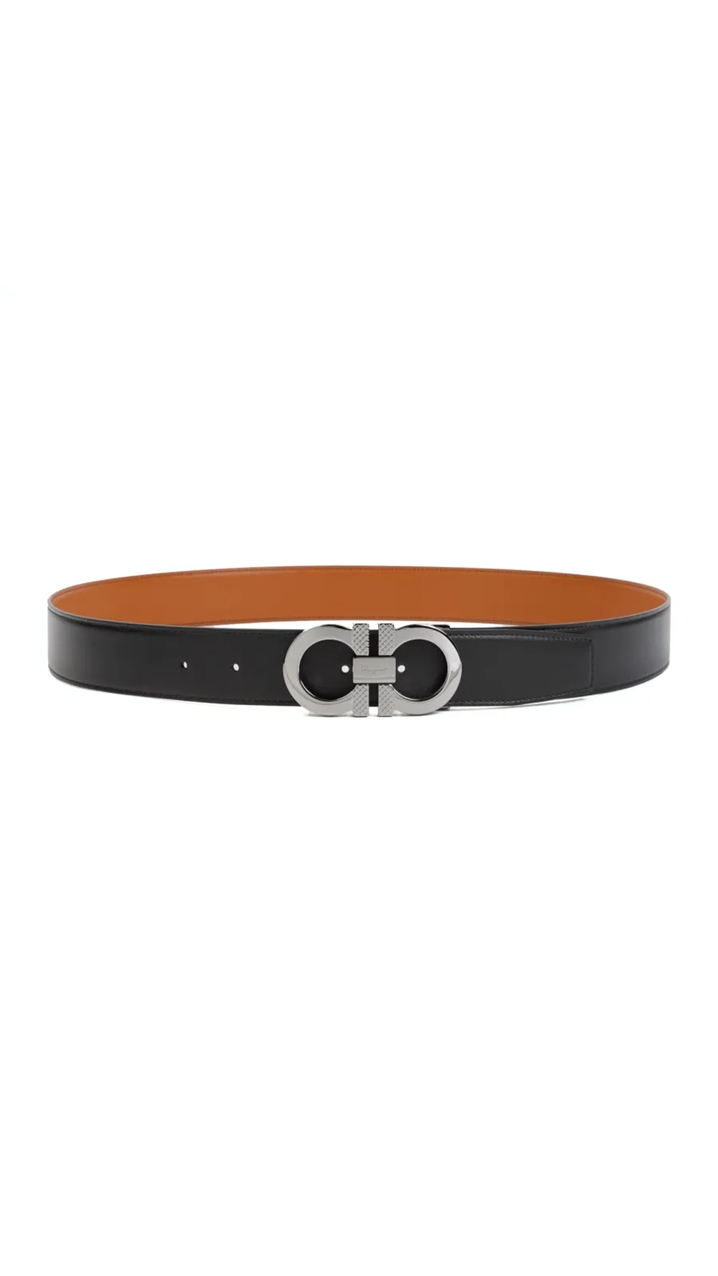 Reversible and Adjustable Gancini Belt - Black/Vicuña