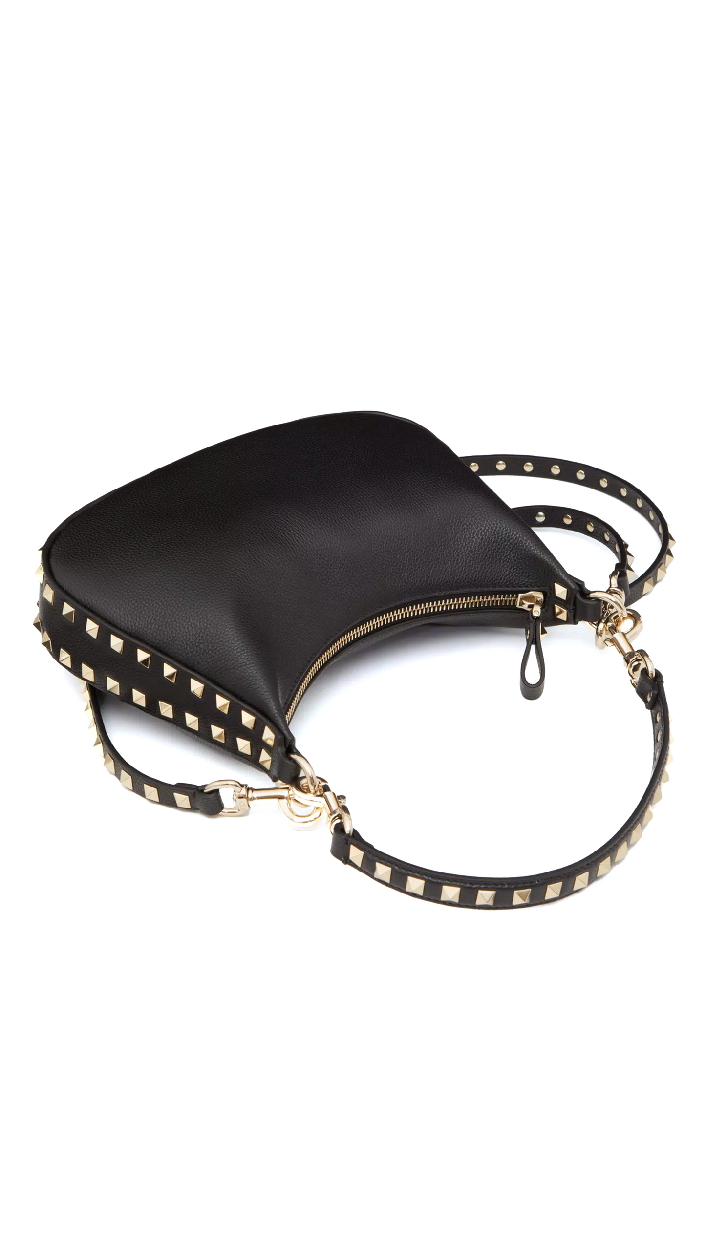 Small Rockstud Hobo Bag in Grainy Calfskin - Black