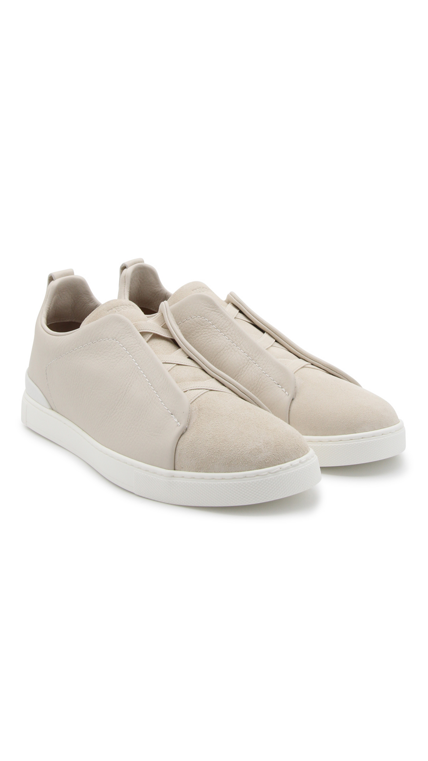 Utility Triple Stitch Sneakers in Mixed Leather - Light Grey