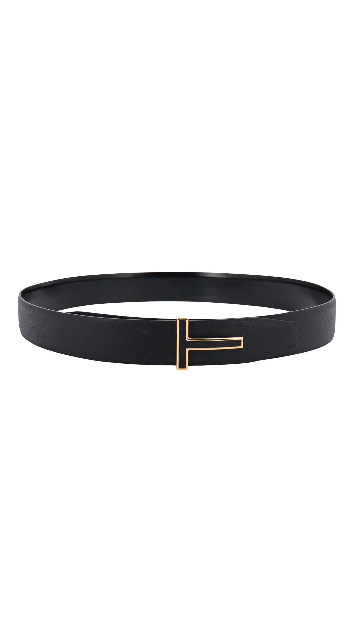Grained Leather Insert Buckle Belt - Black/Gold