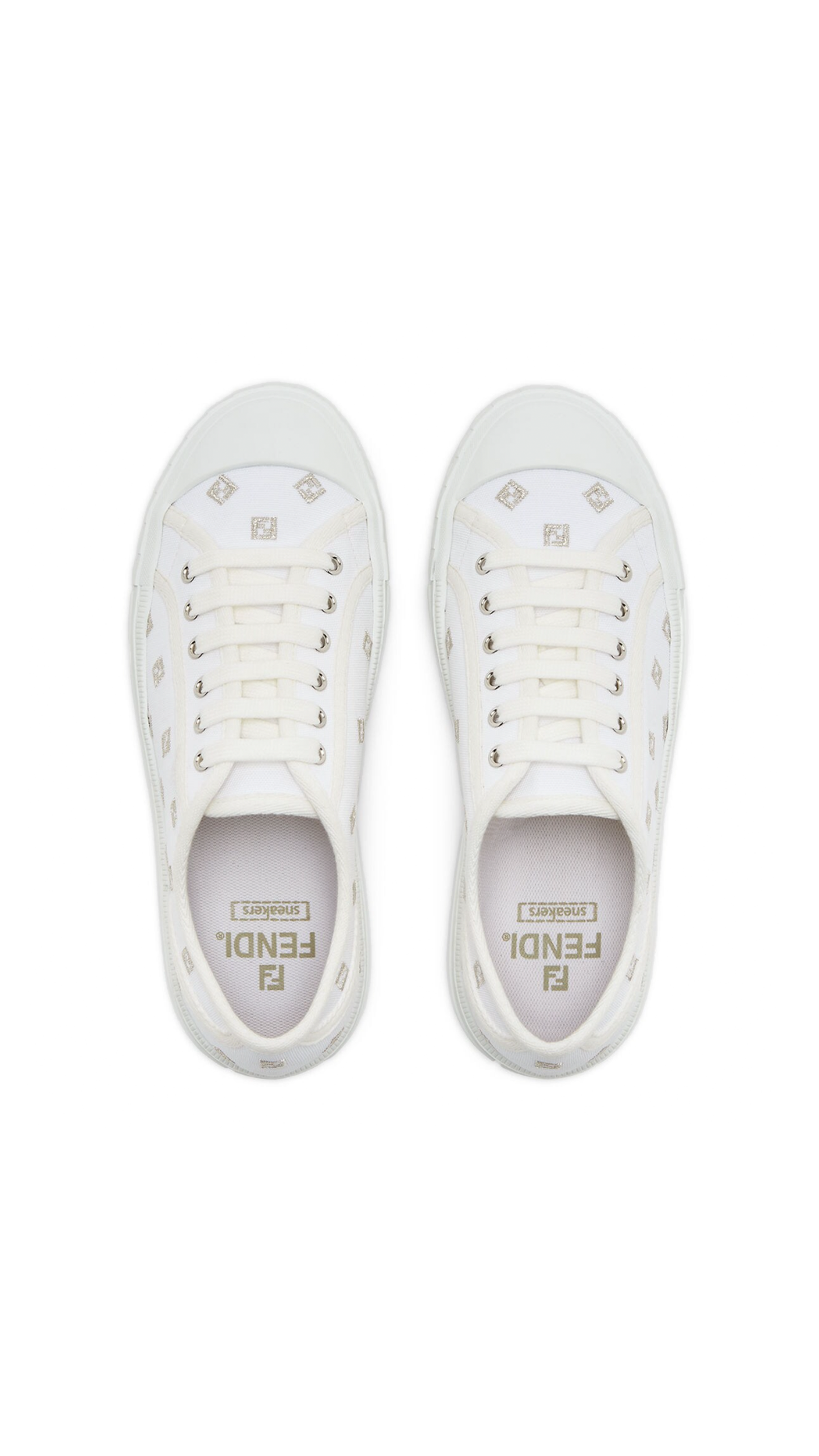 Domino Canvas Sneakers with Silver Embroidery - White