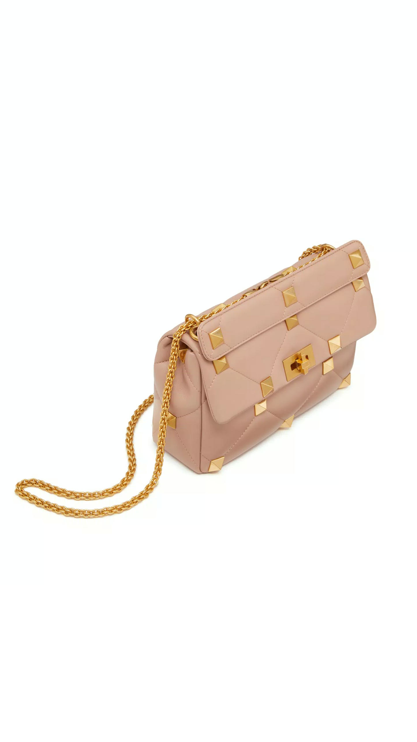 Large Roman Stud The Shoulder Bag in Nappa with Chain - Rose Cannelle