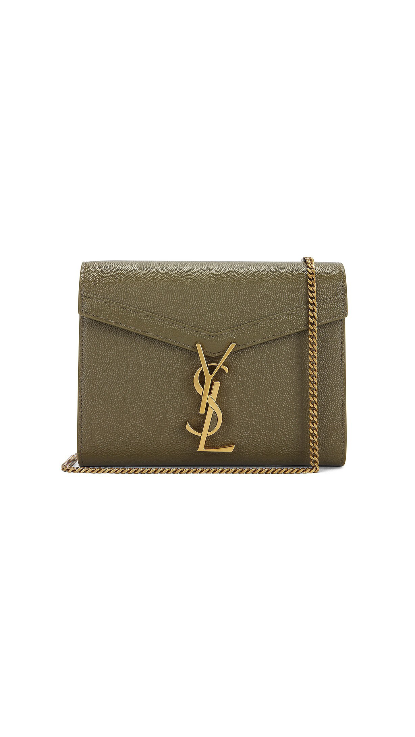 Cassandra Chain Wallet in Grain De Poudre Embossed Leather - Khaki