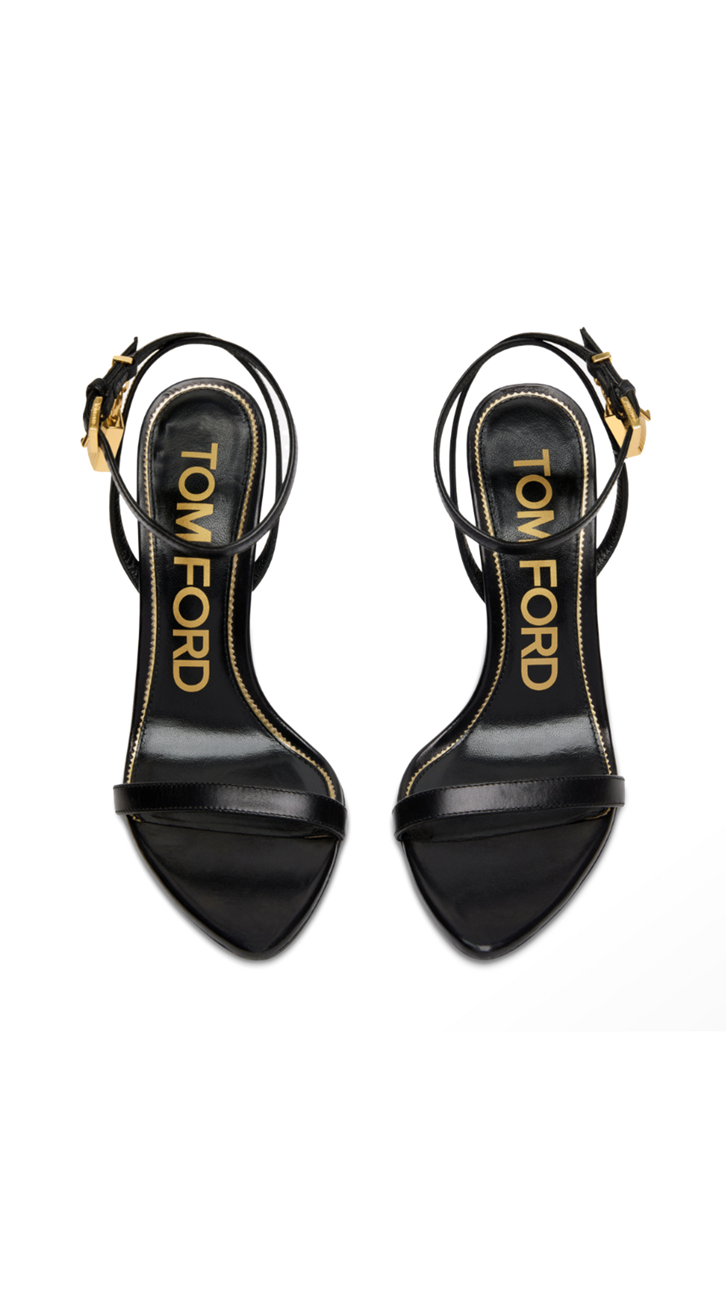 Shiny Leather Padlock Pointy Naked Sandal - Black