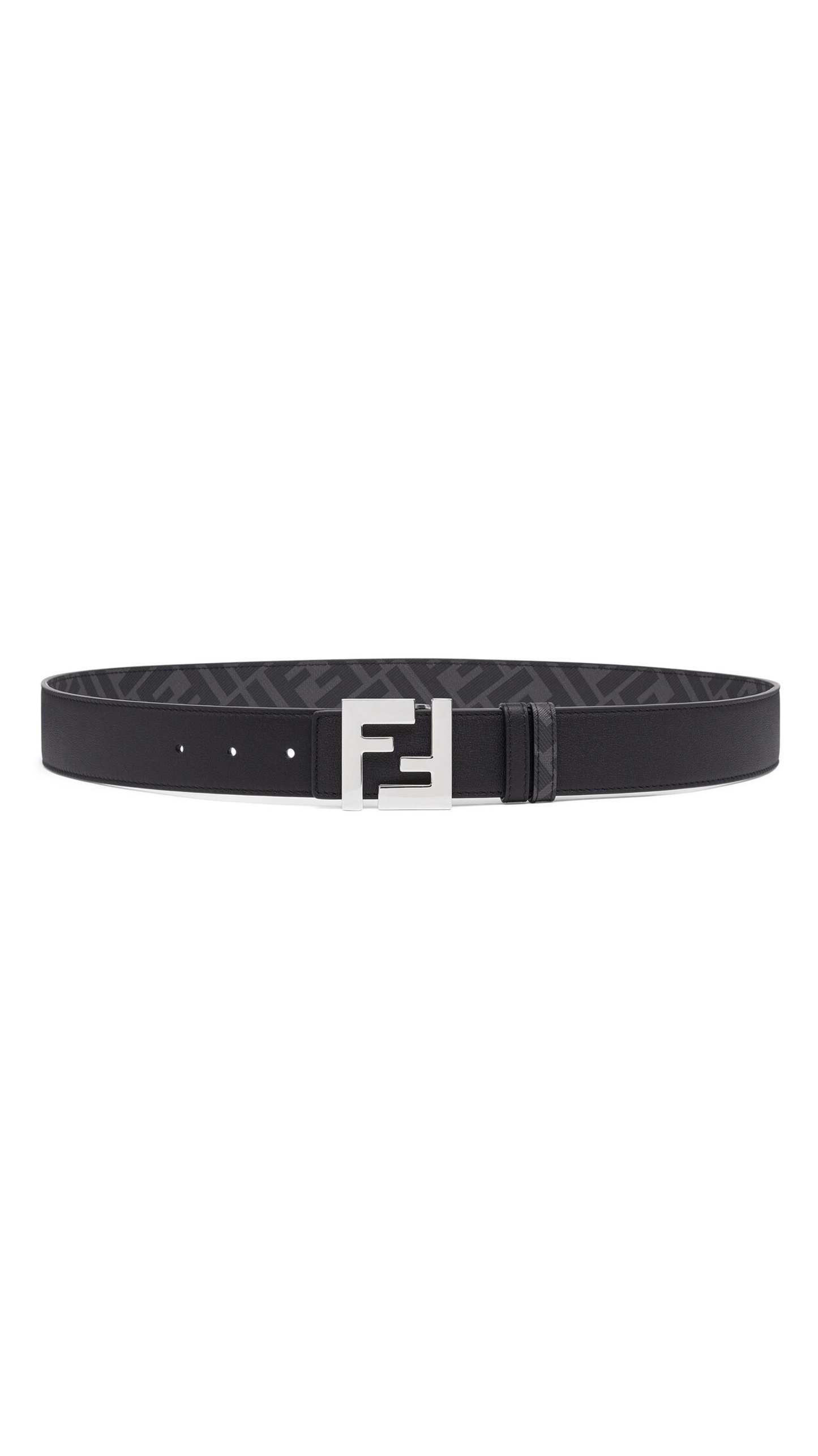 Reversible FF Buckle Leather Belt - Grey/Black