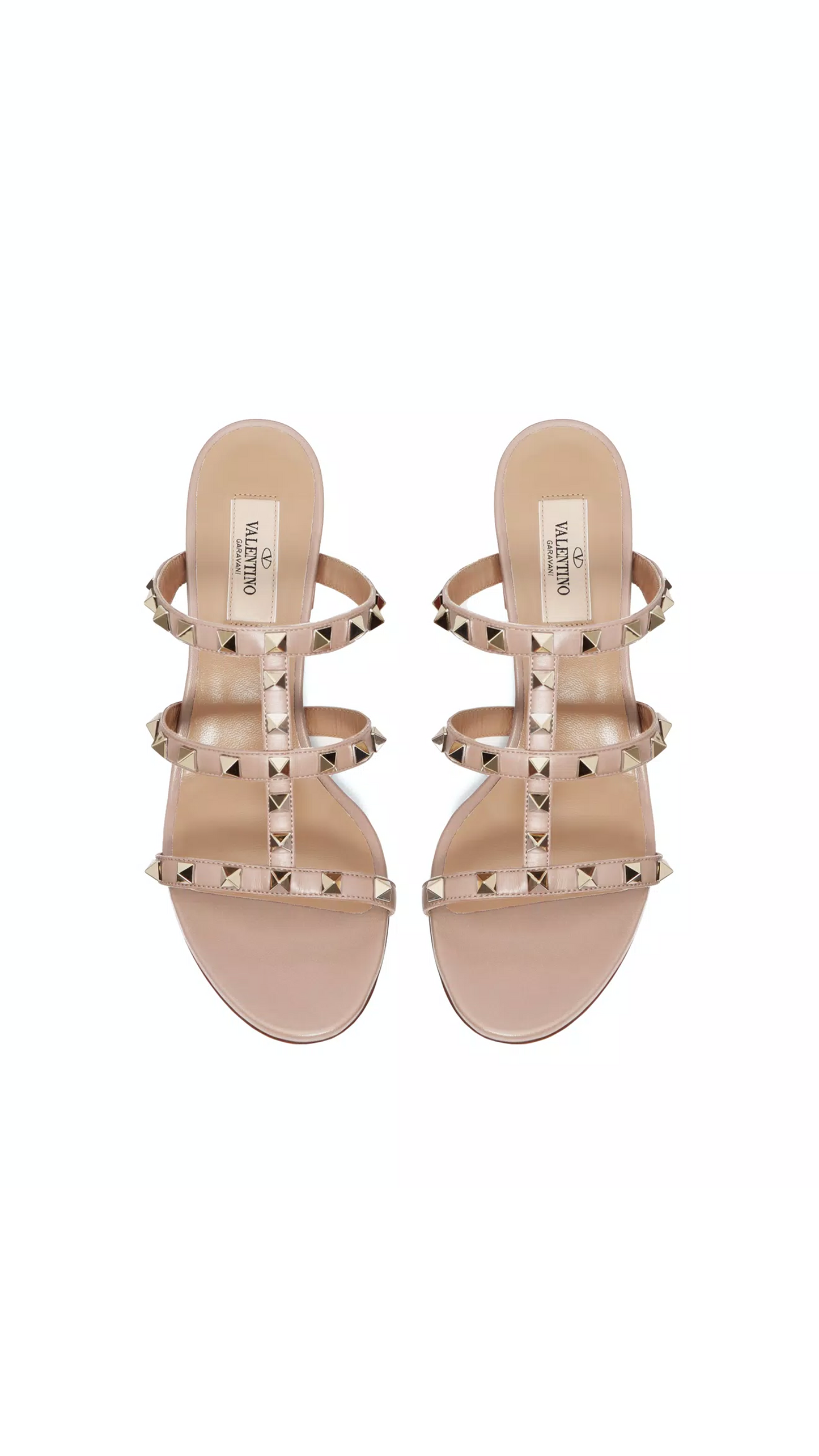 Rockstud Calfskin Leather Slide Sandal 60MM - Poudre