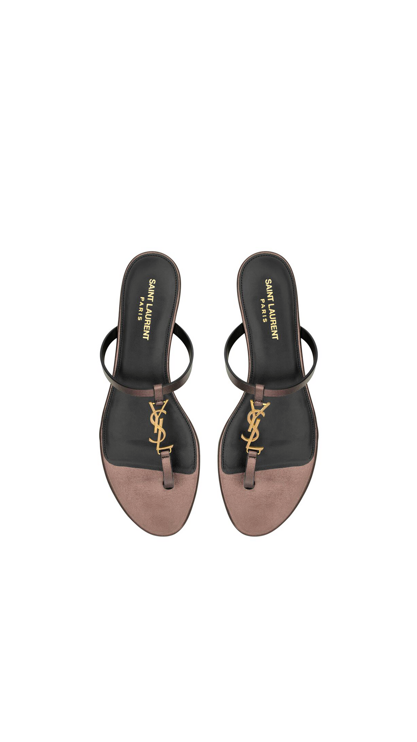 Cassandra Slides in Laminated Metallic Leather - Metal Brown