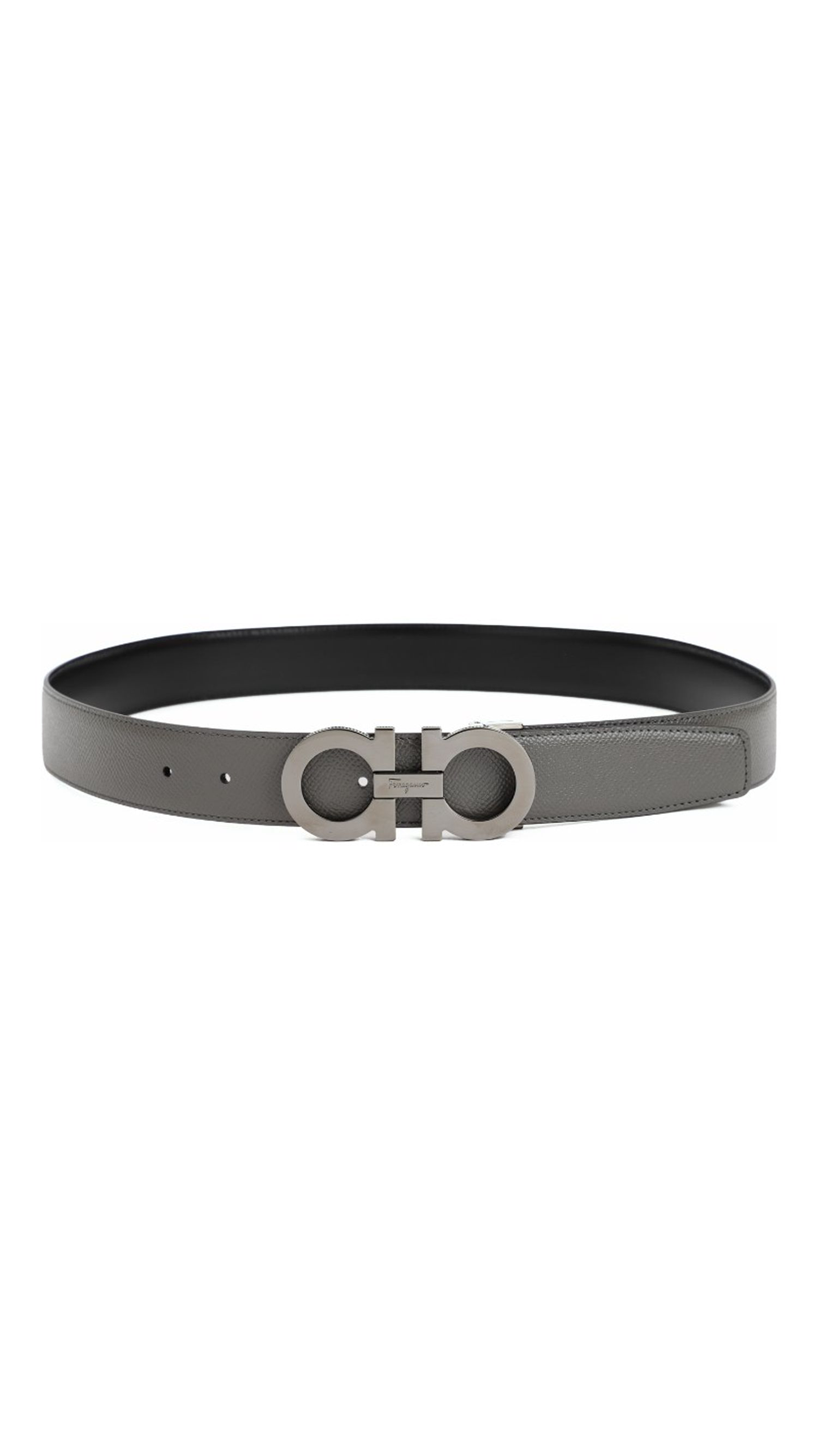 Reversible and Adjustable Gancini Nappa Leather Belt - Grey/Black