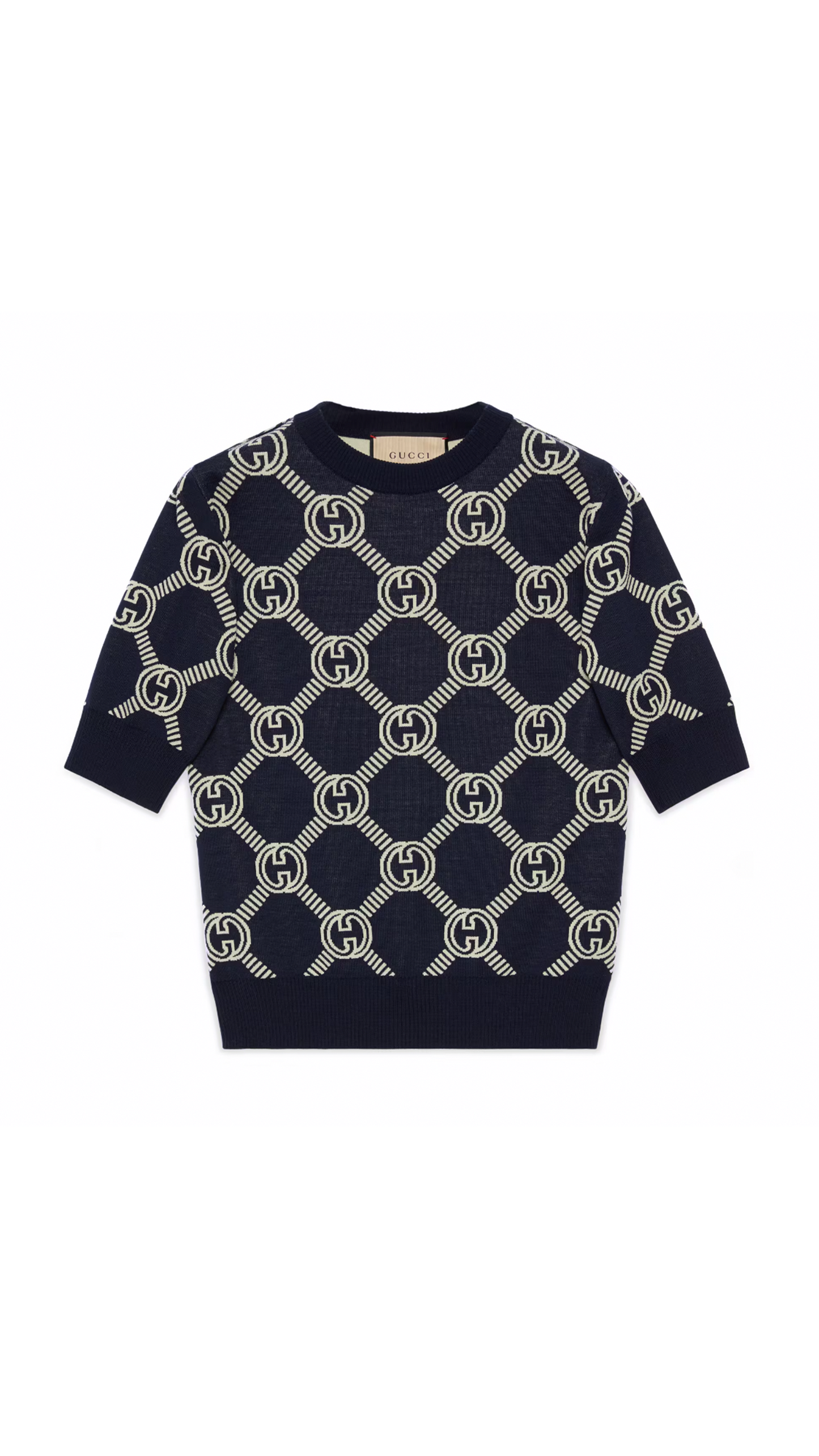 Reversible GG Wool Jacquard Top - Navy/Ivory
