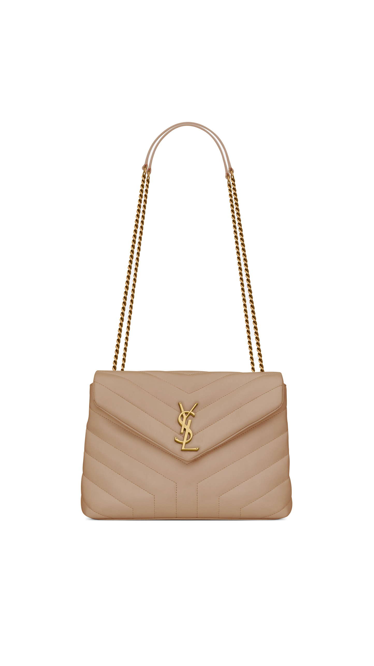 Loulou Small Chain Bag in Quilted "Y" Leather - Dark Beige