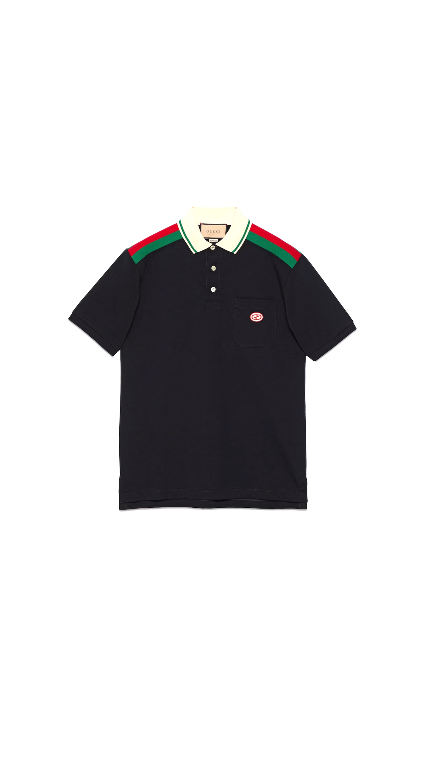 Cotton Polo With Interlocking G - Black