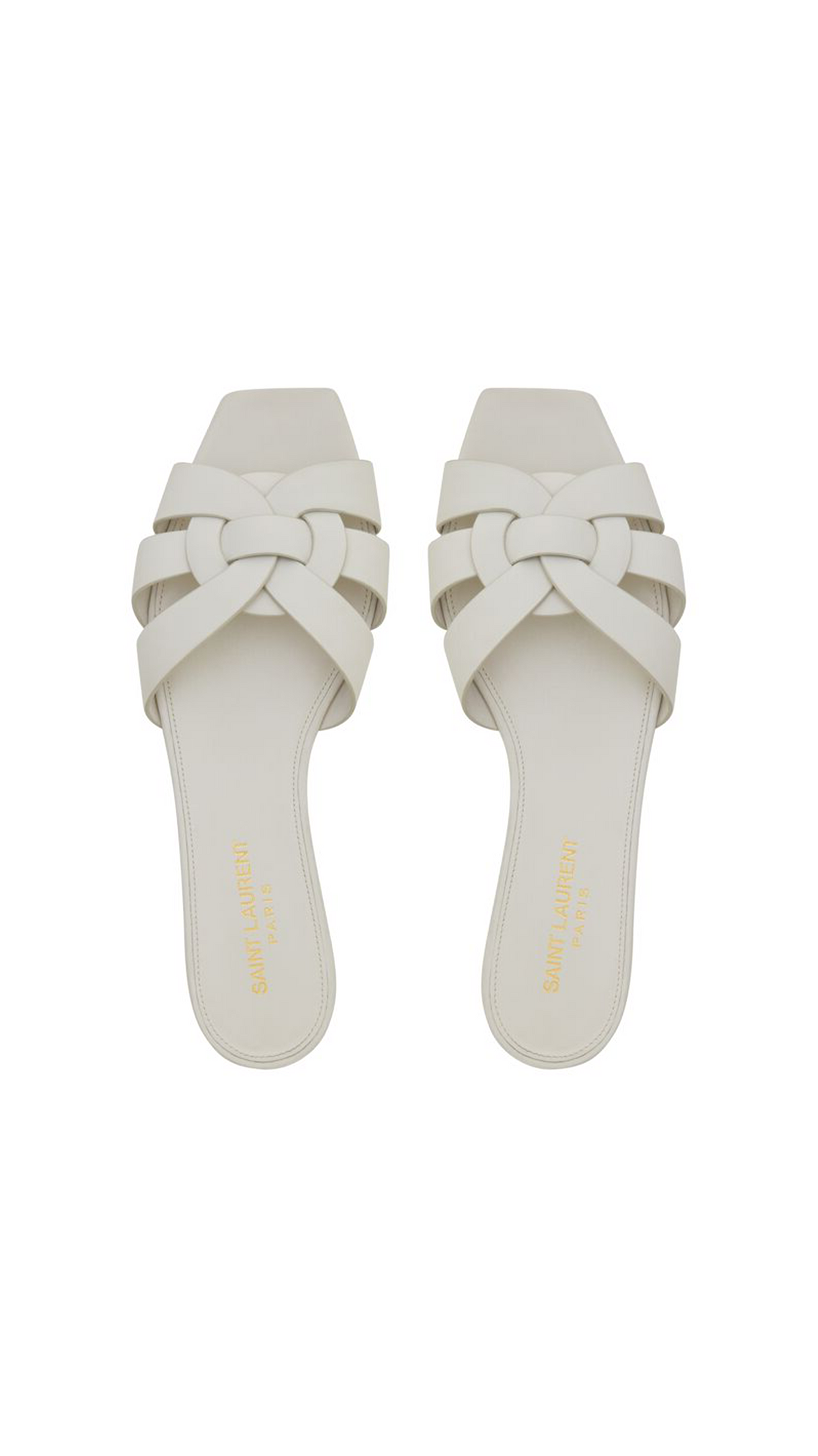 Tribute Flat Mules in Smooth Leather - White