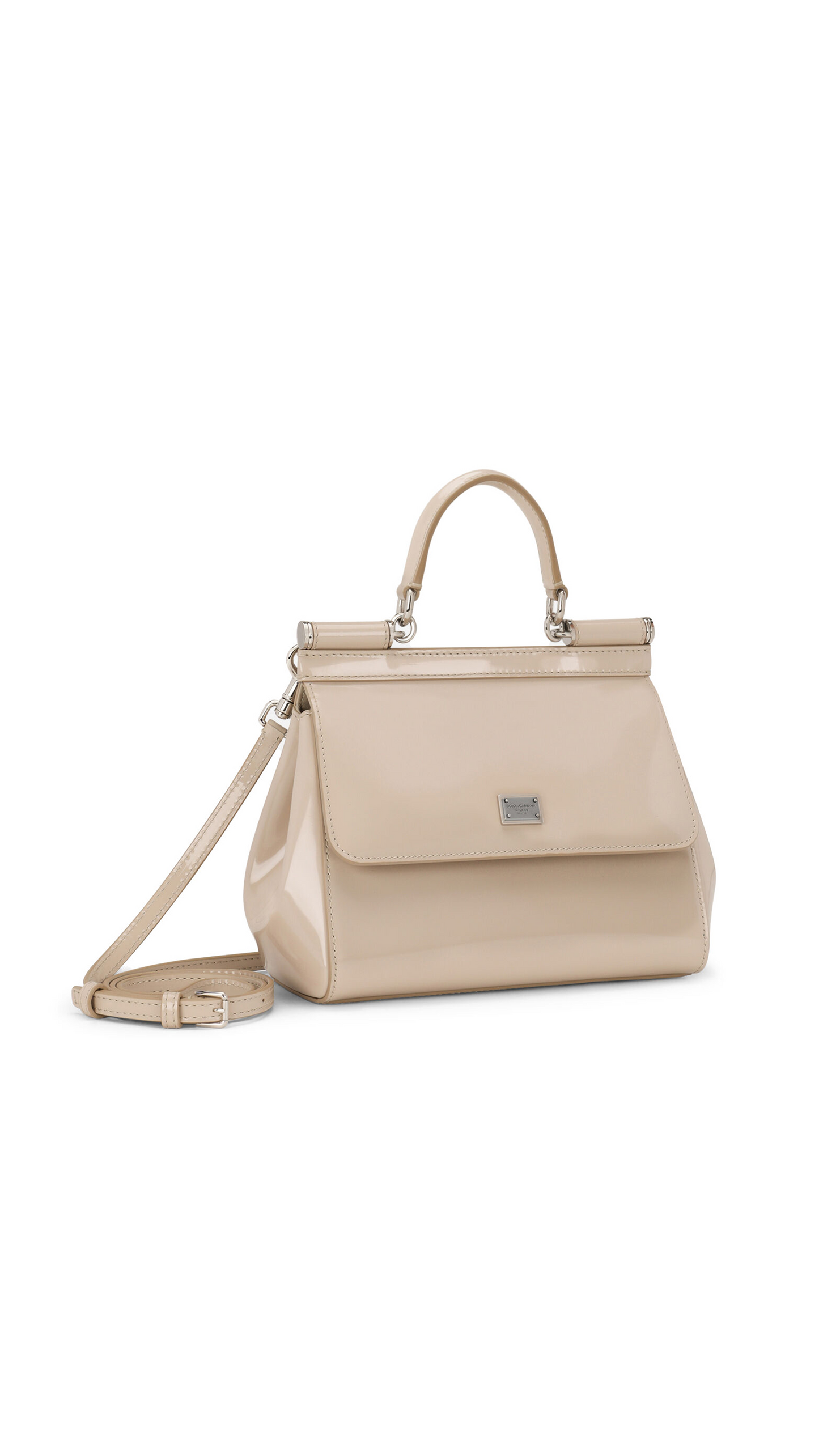 Small Sicily Bag in Polished Calfskin - Beige