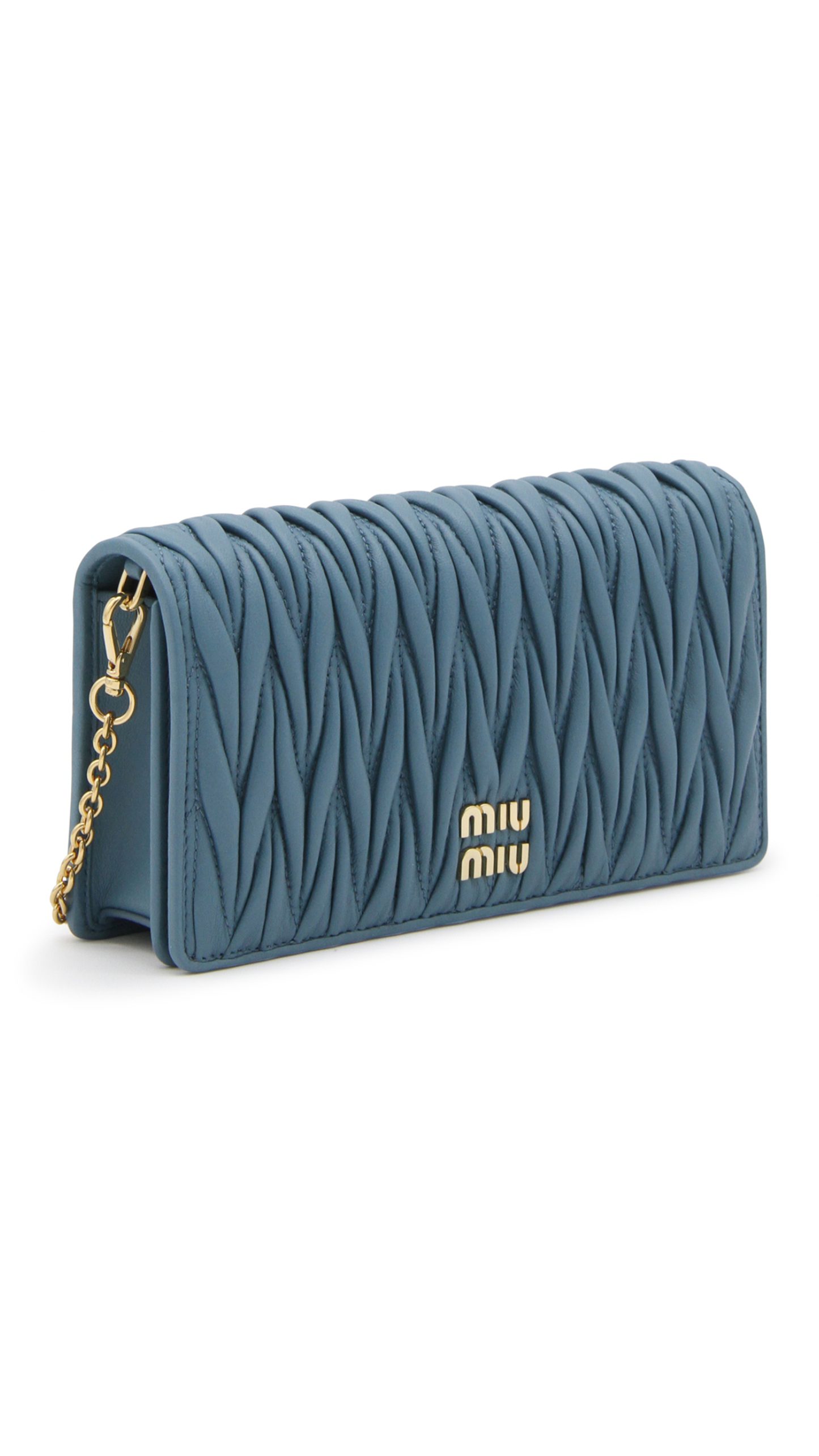 Matelassé Nappa Leather Wallet with Shoulder Strap - Blue