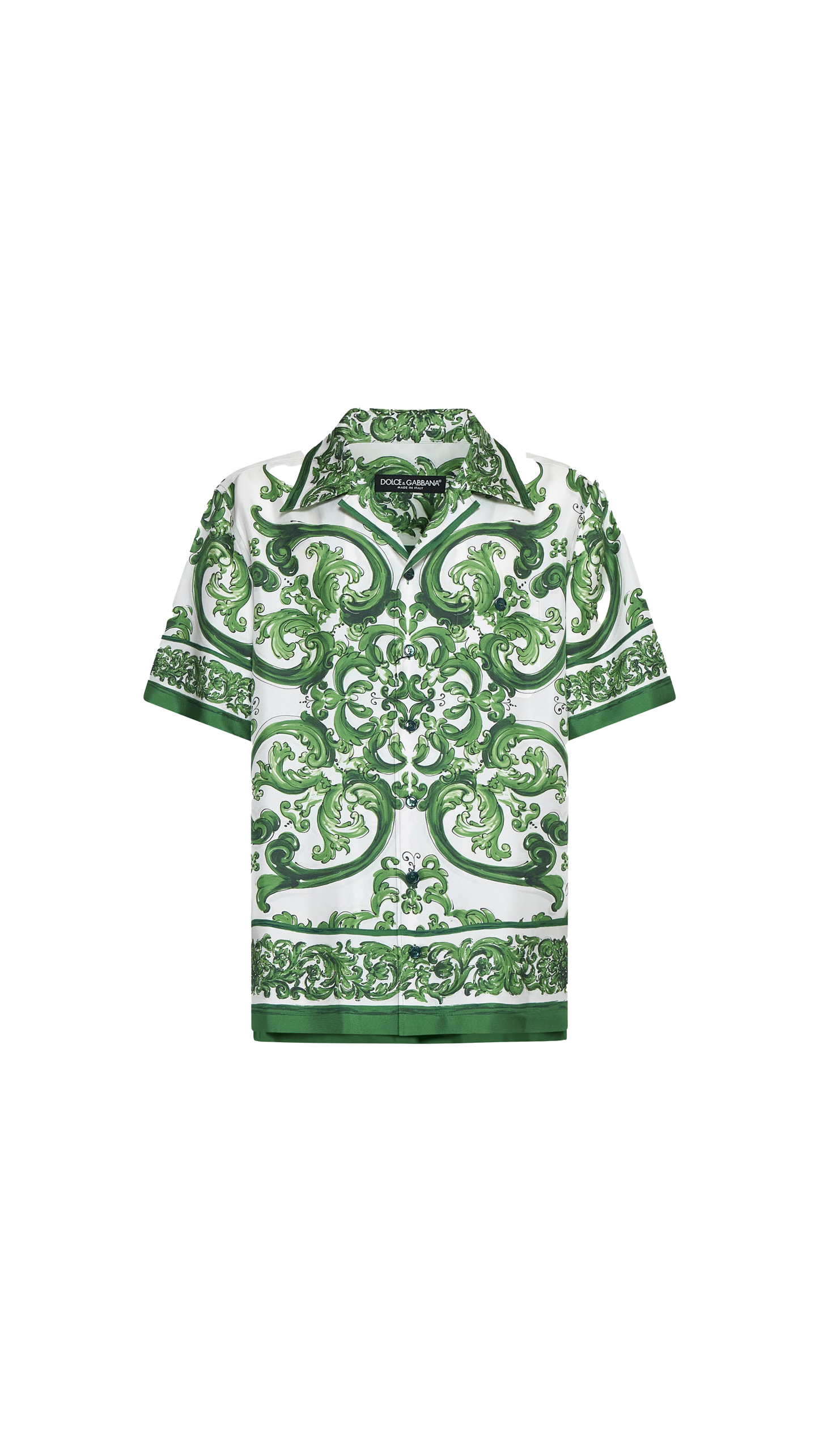 Silk Twill Hawaiian Shirt With Majolica Print - Green