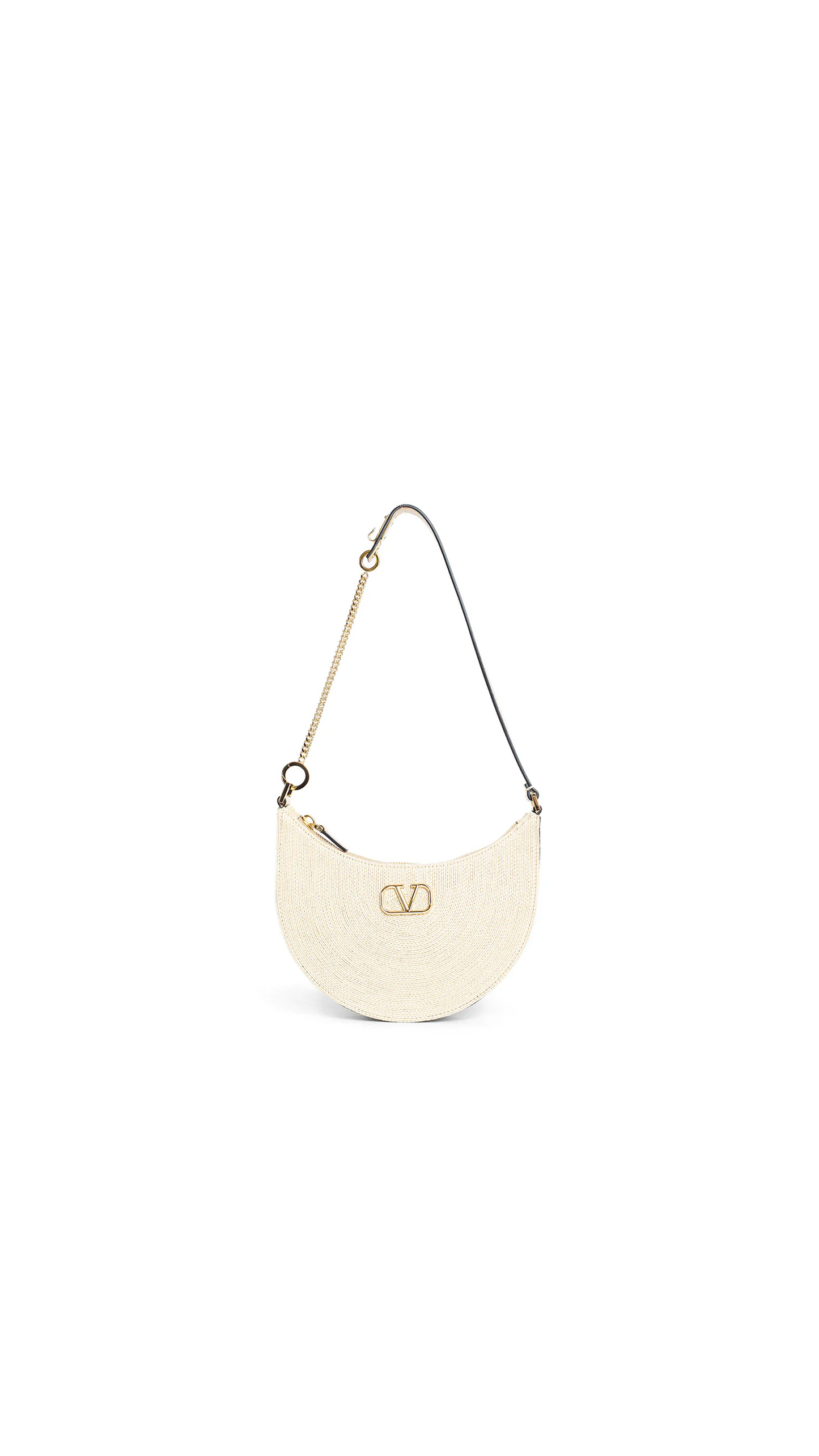 Vlogo Signature Mini Hobo Bag in Woven Raffia - Natural