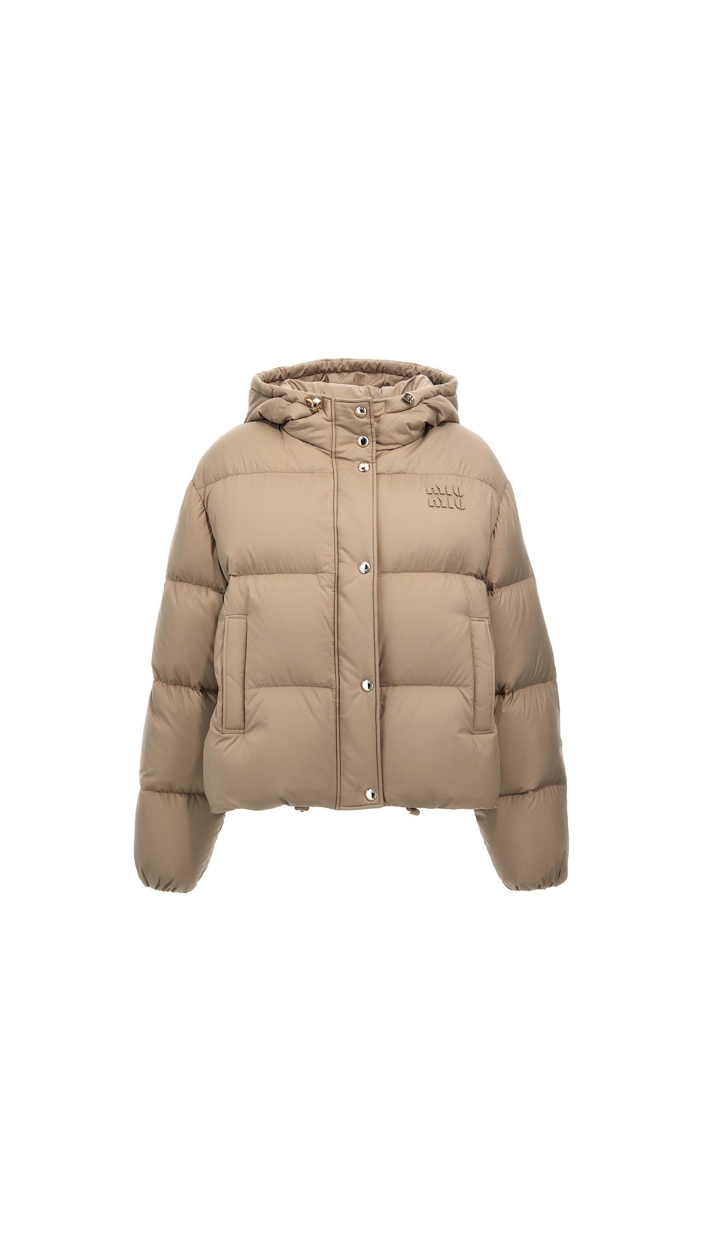 Logo Embroidered Down Jacket - Beige