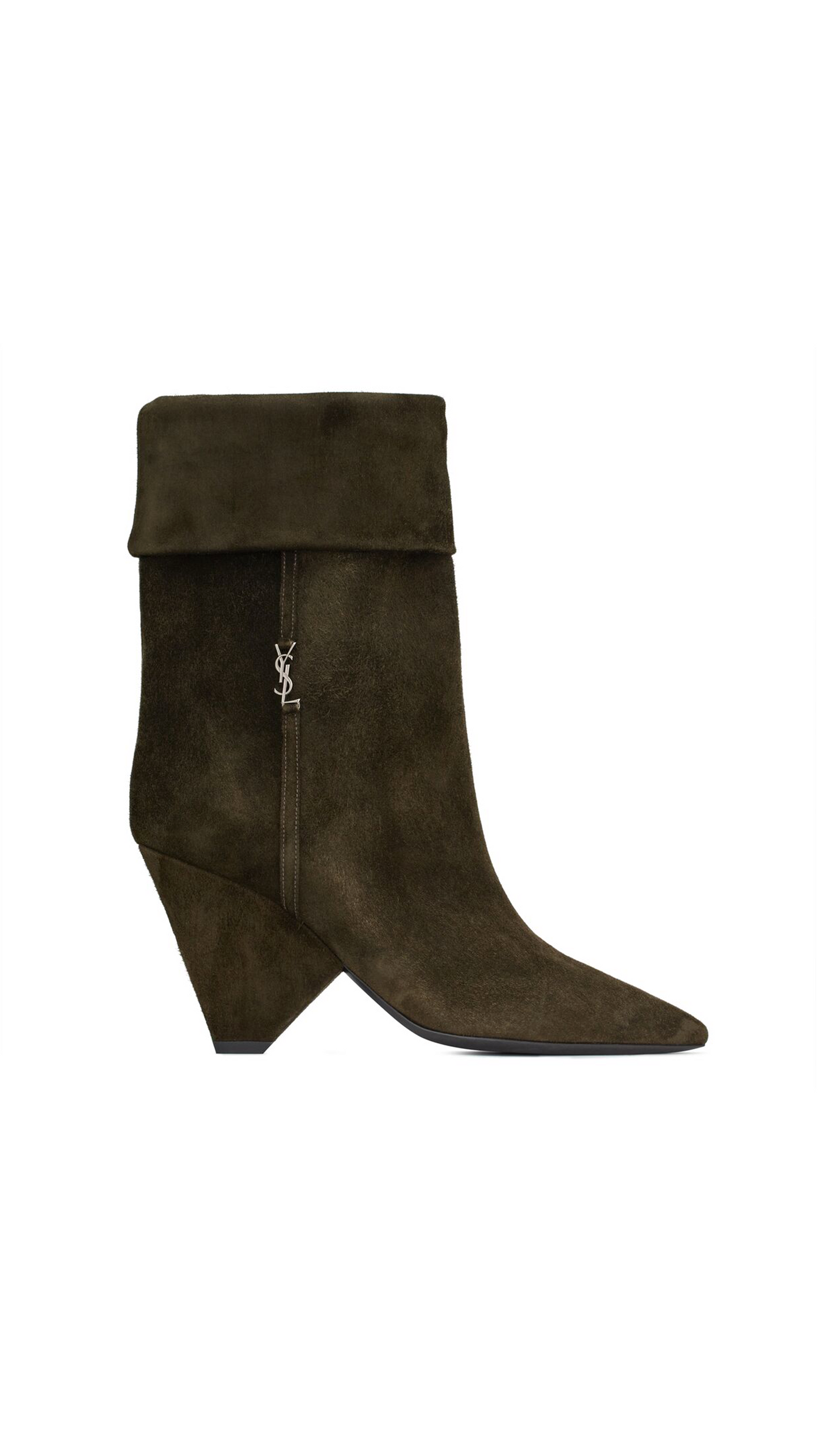 Niki Booties in Suede and Silver-tone Monogram - Sable