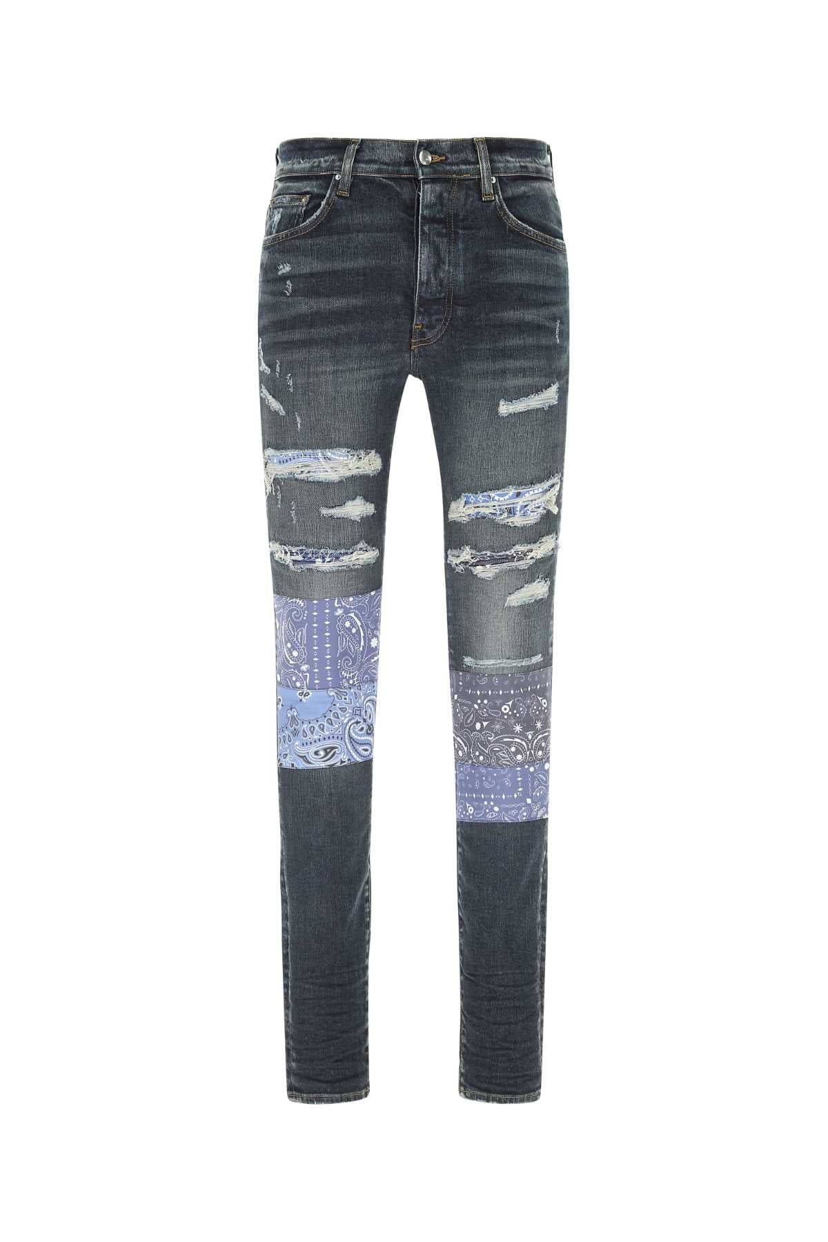 Amiri Bandana-Print Distressed Low-Rise Jeans