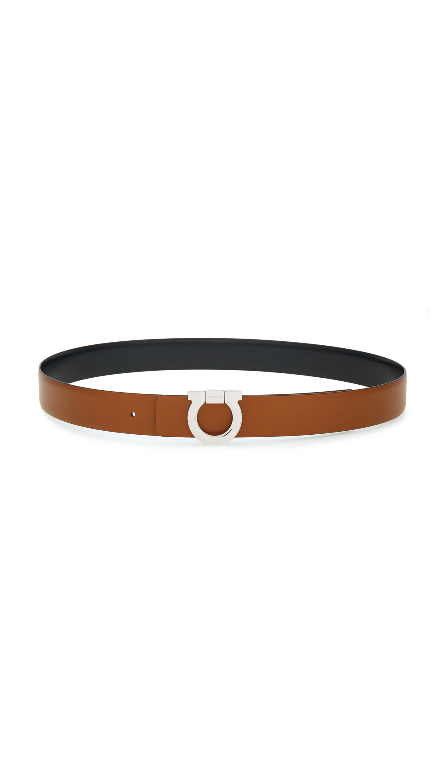 Fixed Reversible Gancini Belt - Dark Leather/Black