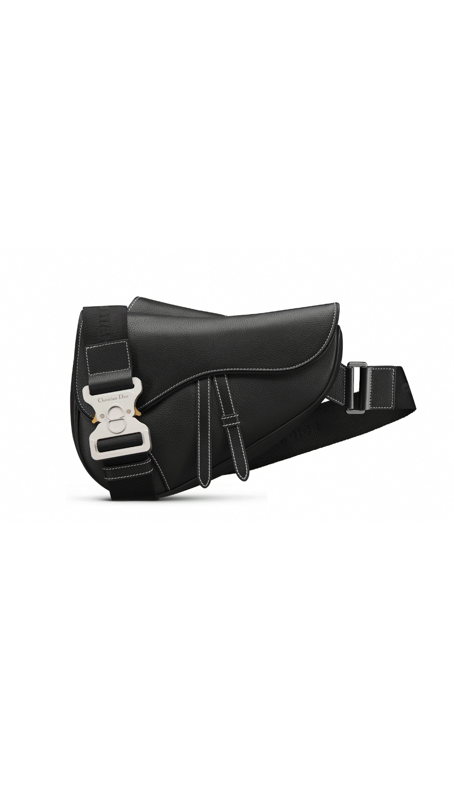 Grained Calfskin Saddle Bag - Black
