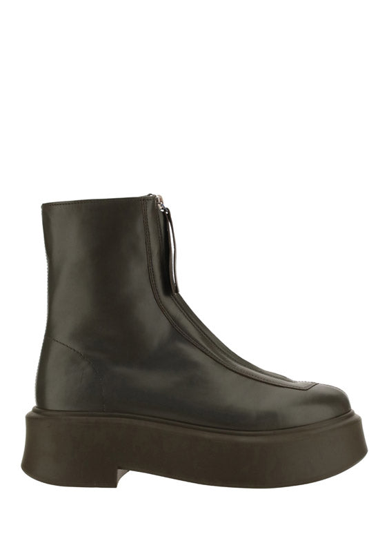 Zipped Boot in Leather - Khaki Green