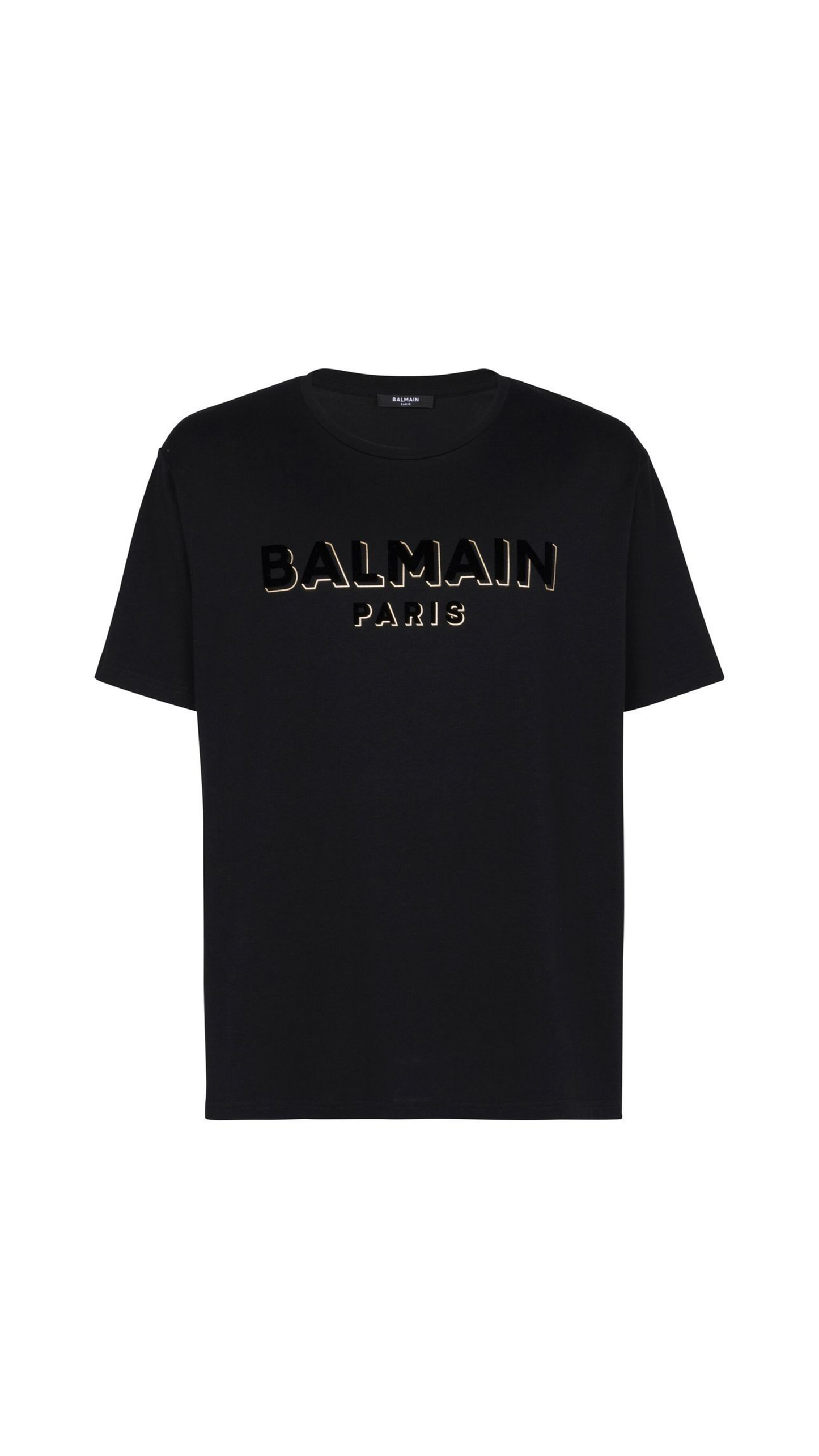 Oversized Cotton T-shirt with Textured Balmain Logo - Black