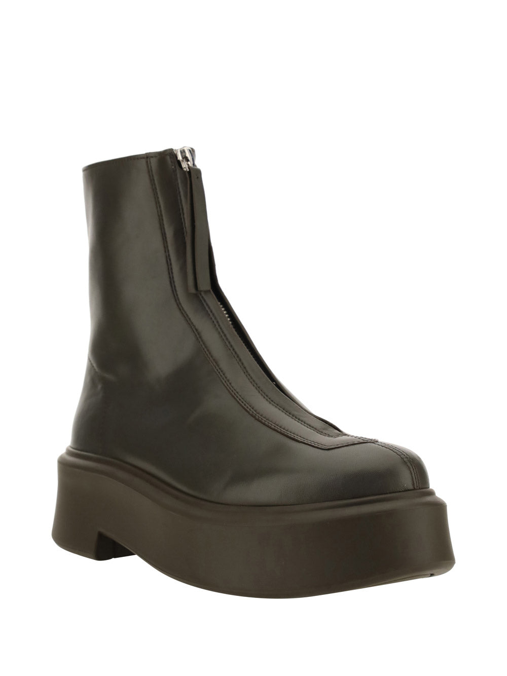 Zipped Boot in Leather - Khaki Green