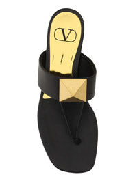 One Stud Calfskin Flat Thong Sandal - Black