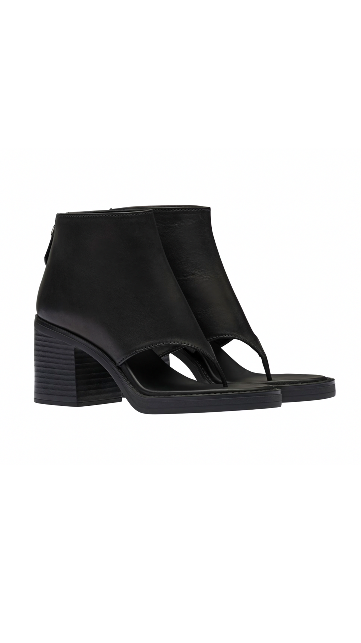 Leather Thong Booties -Black