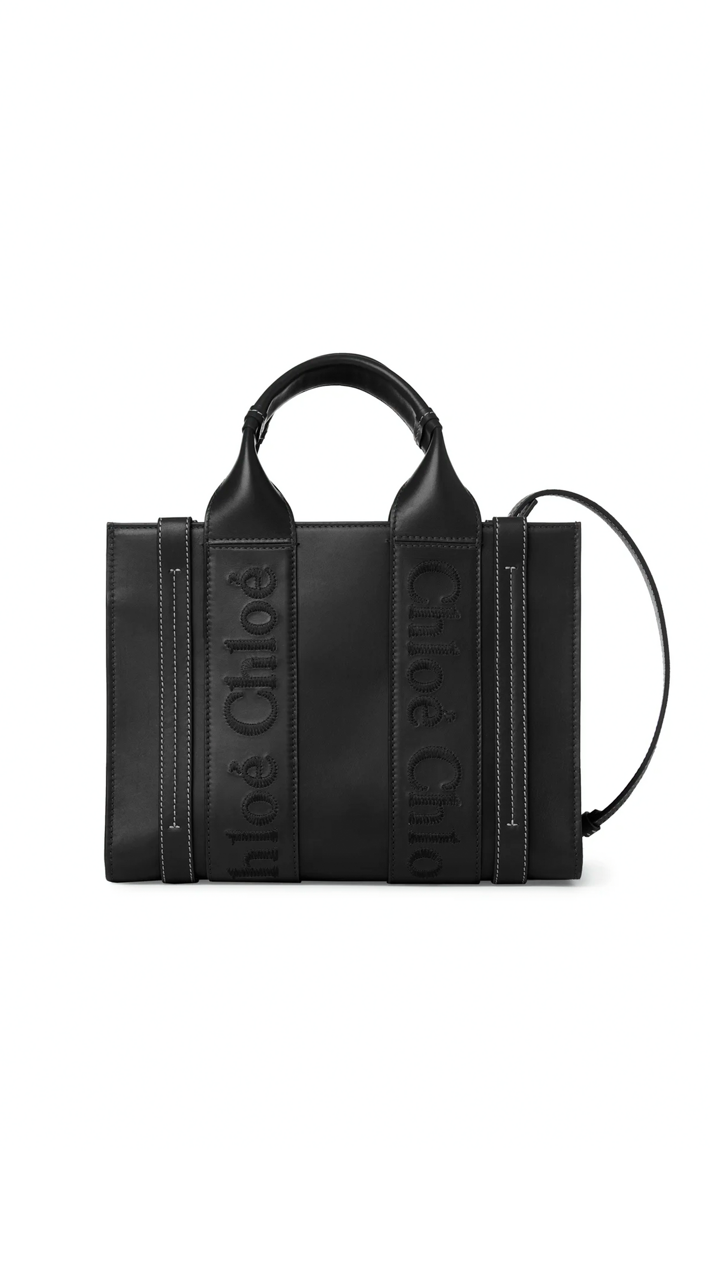 Small Leather Woody Tote Bag - Black