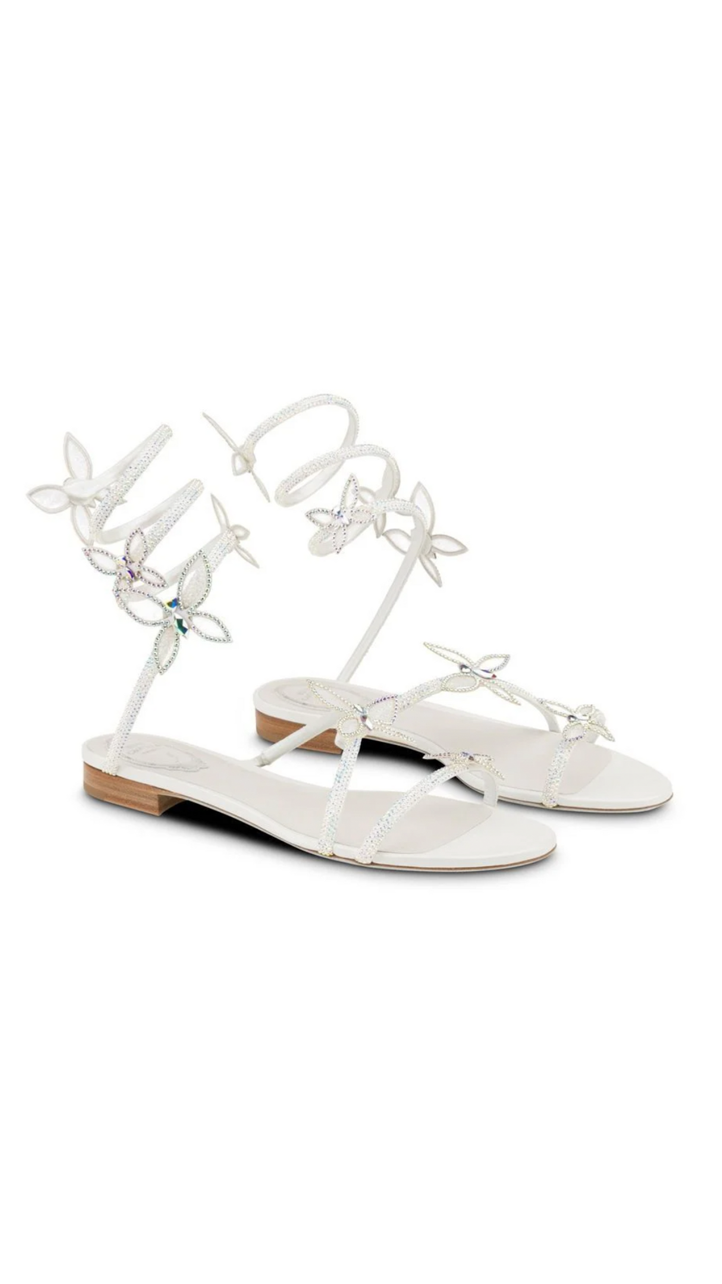 Butterflower Crystal Flat Sandals - Ivory