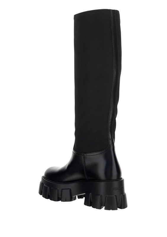Brushed Leather and Re-Nylon Boots - Black