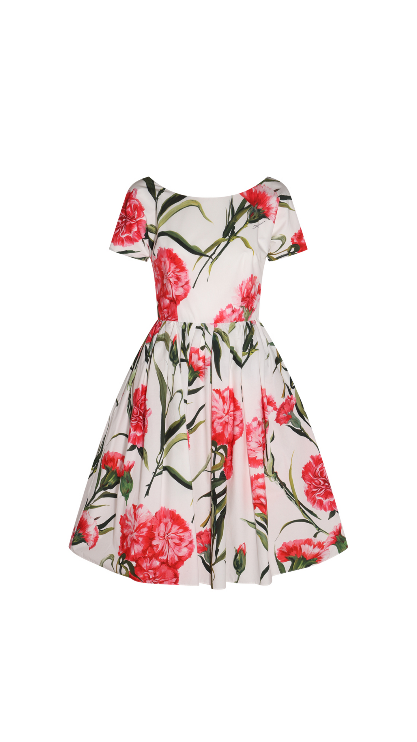 Carnation-print Poplin Midi Dress - White/Pink