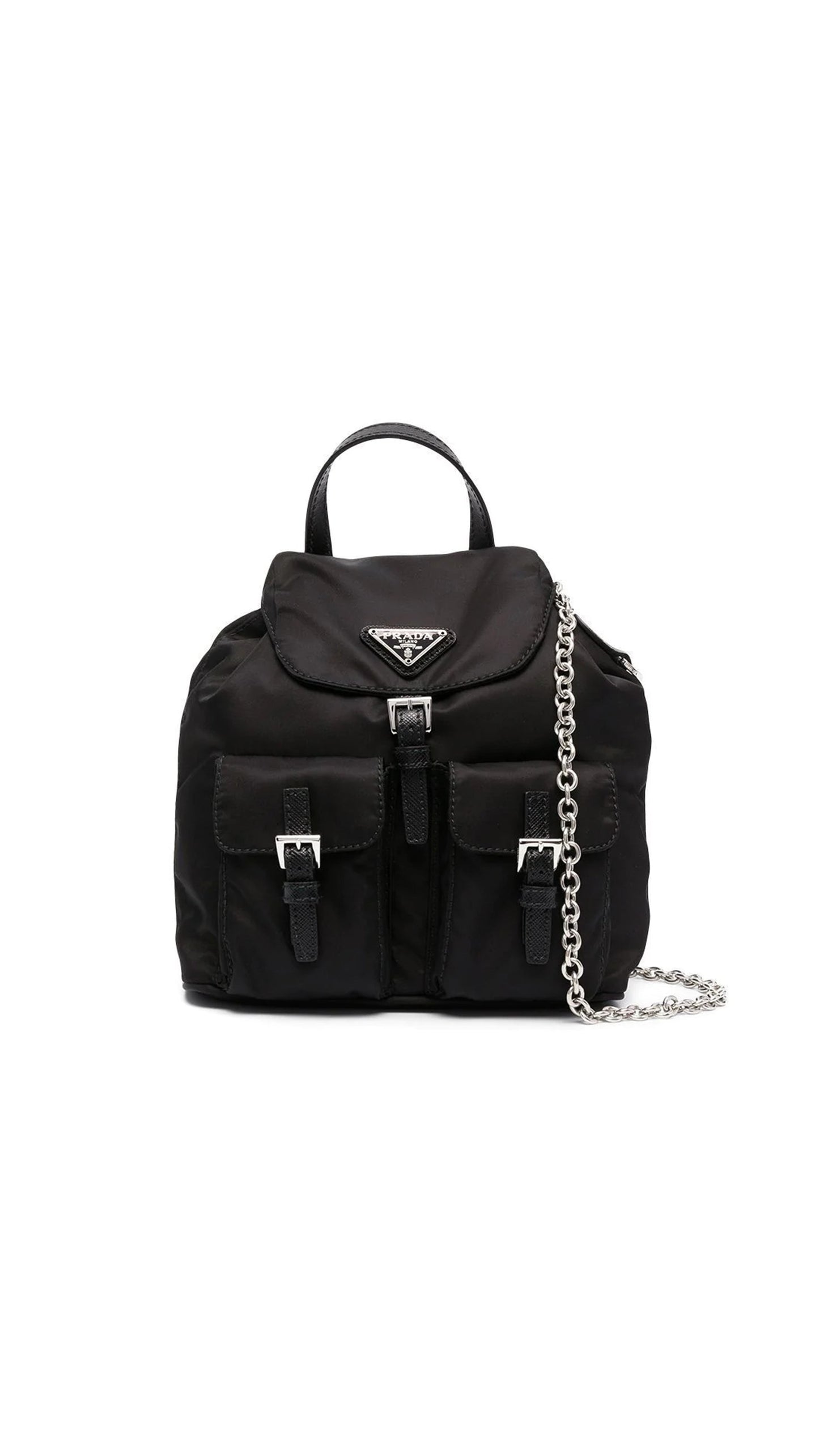 Prada Re-Nylon Mini Backpack with Chain Strap - Black.