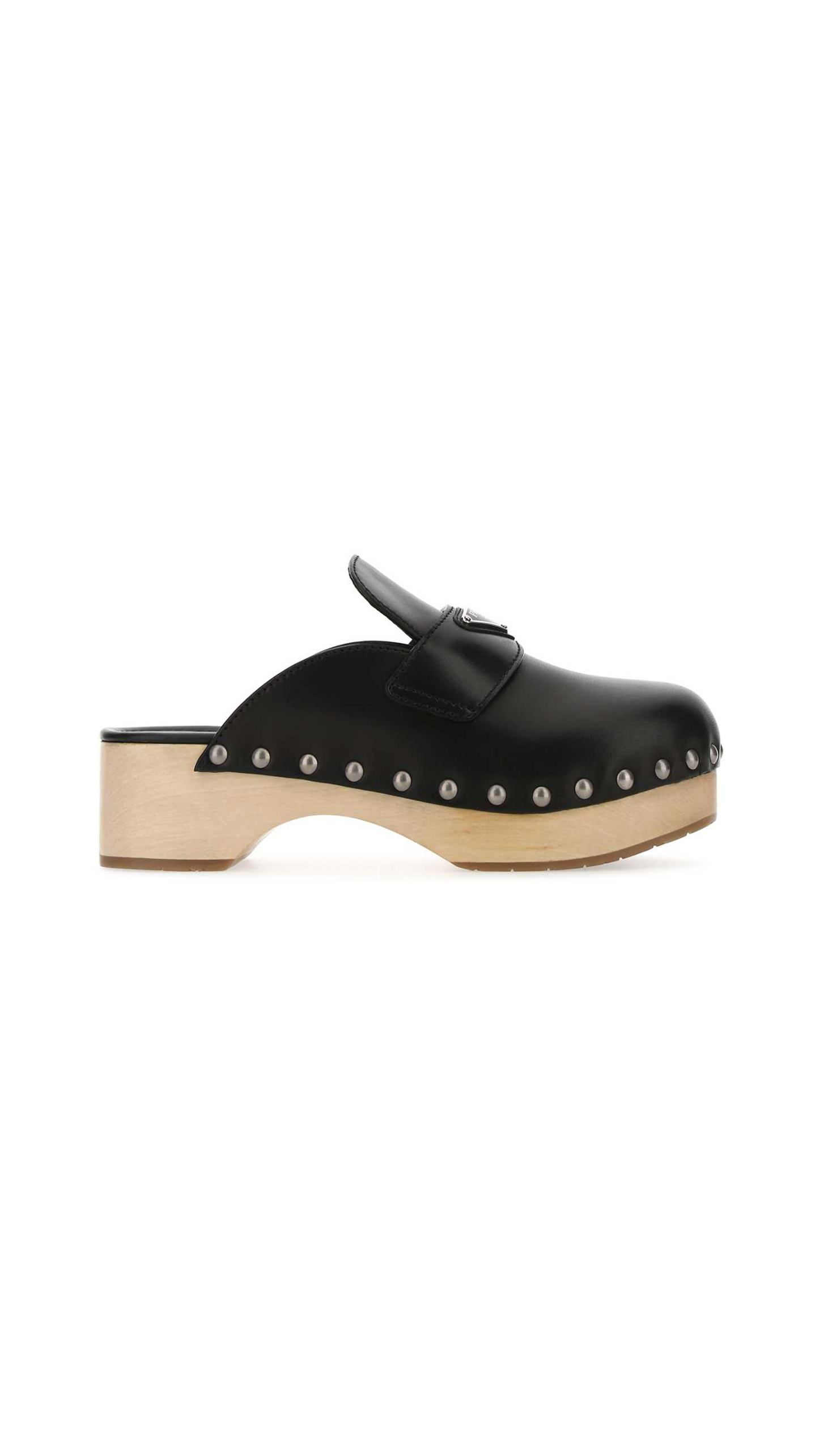 Studded Leather Clogs - Black