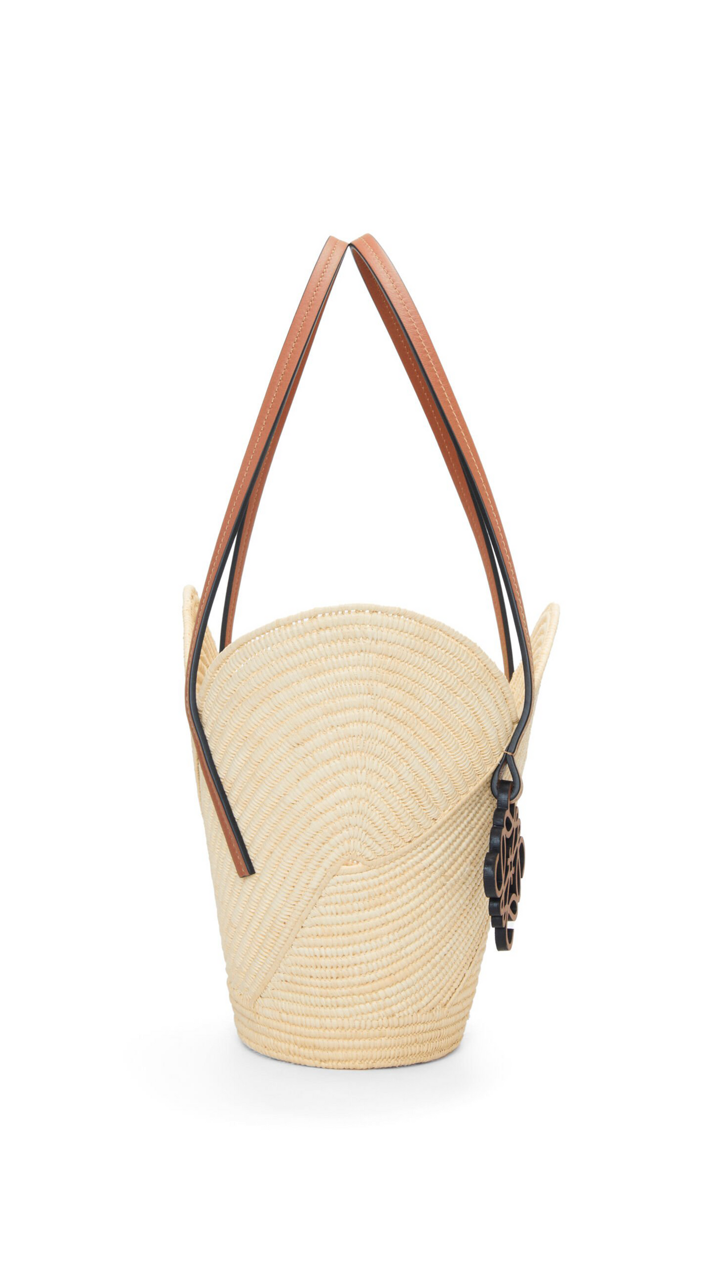Petal Basket Bag in Raffia and Calfskin - Natural/Tan