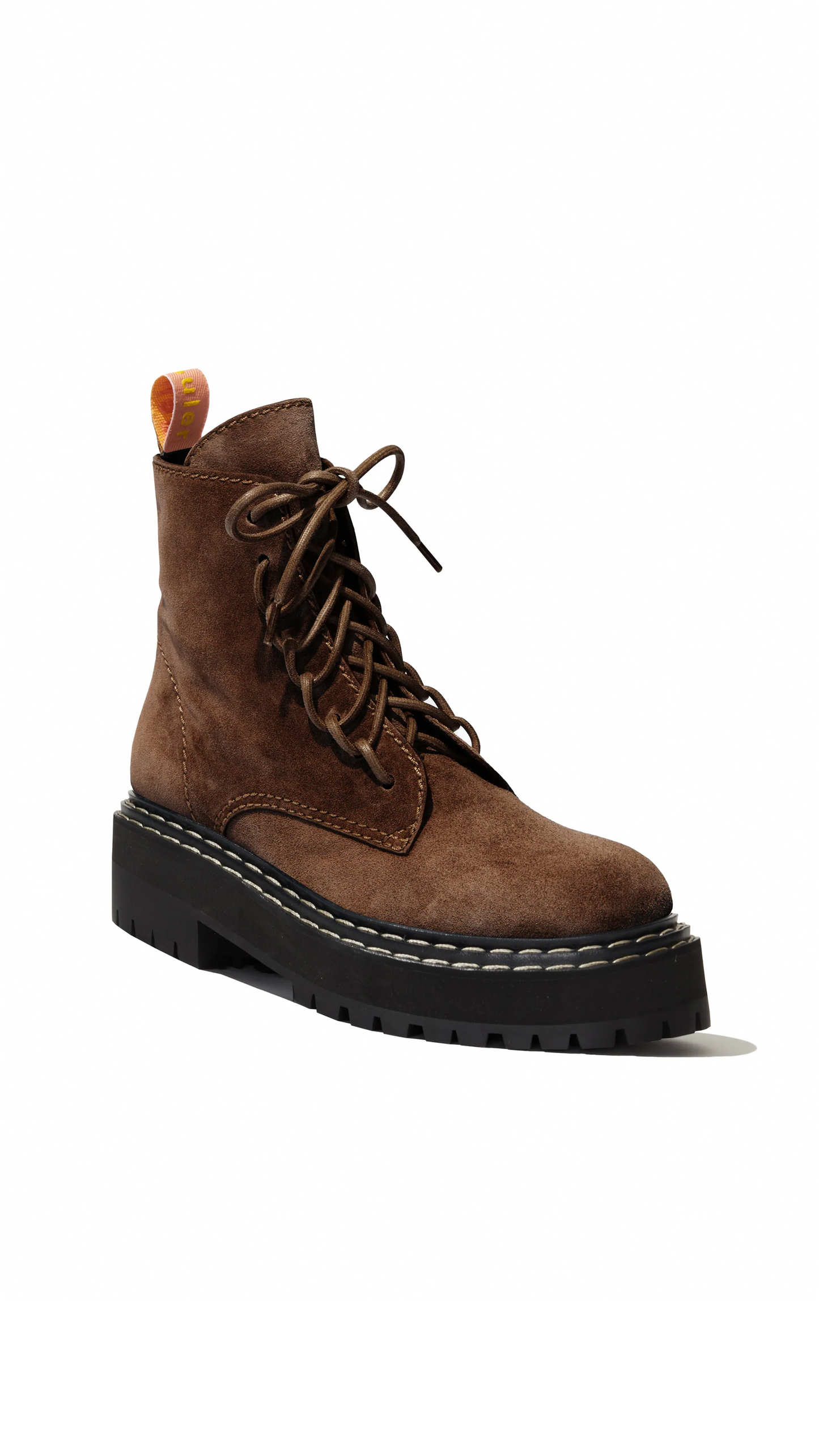 Suede Lug Sole Platform Combat Boots - Dark Brown