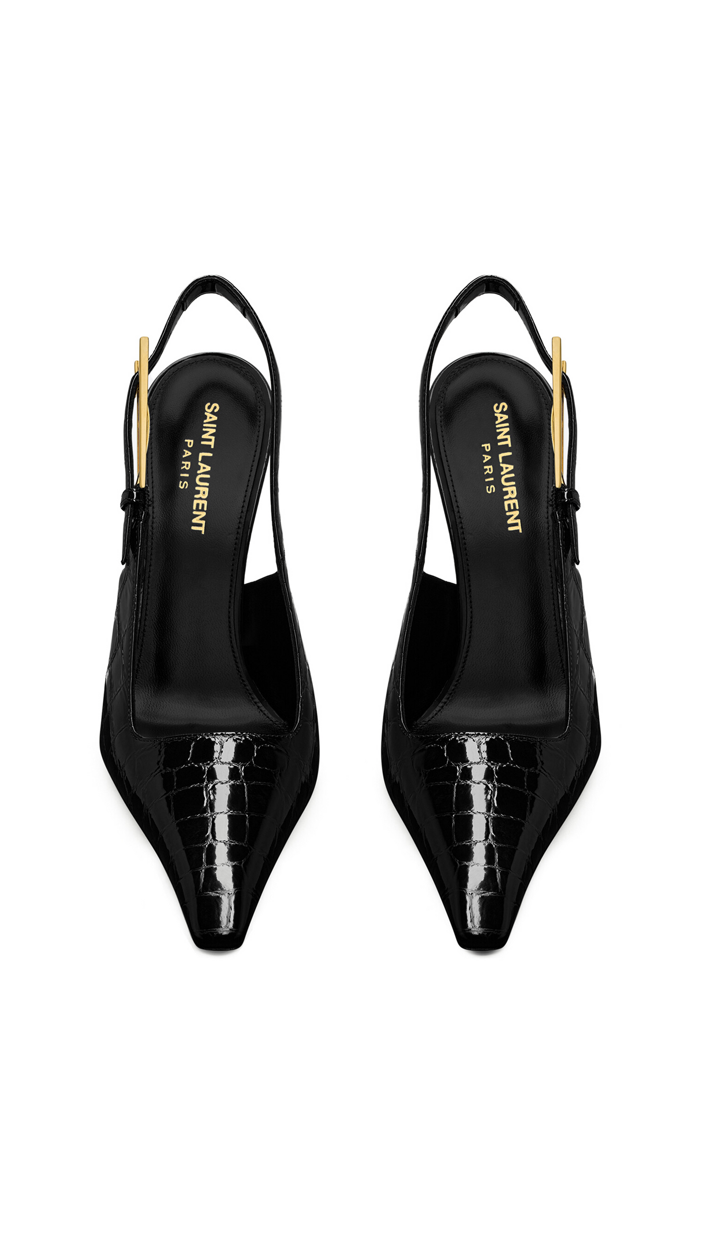 Lee Slingback Pumps in Crocodile Embossed Leather - Black