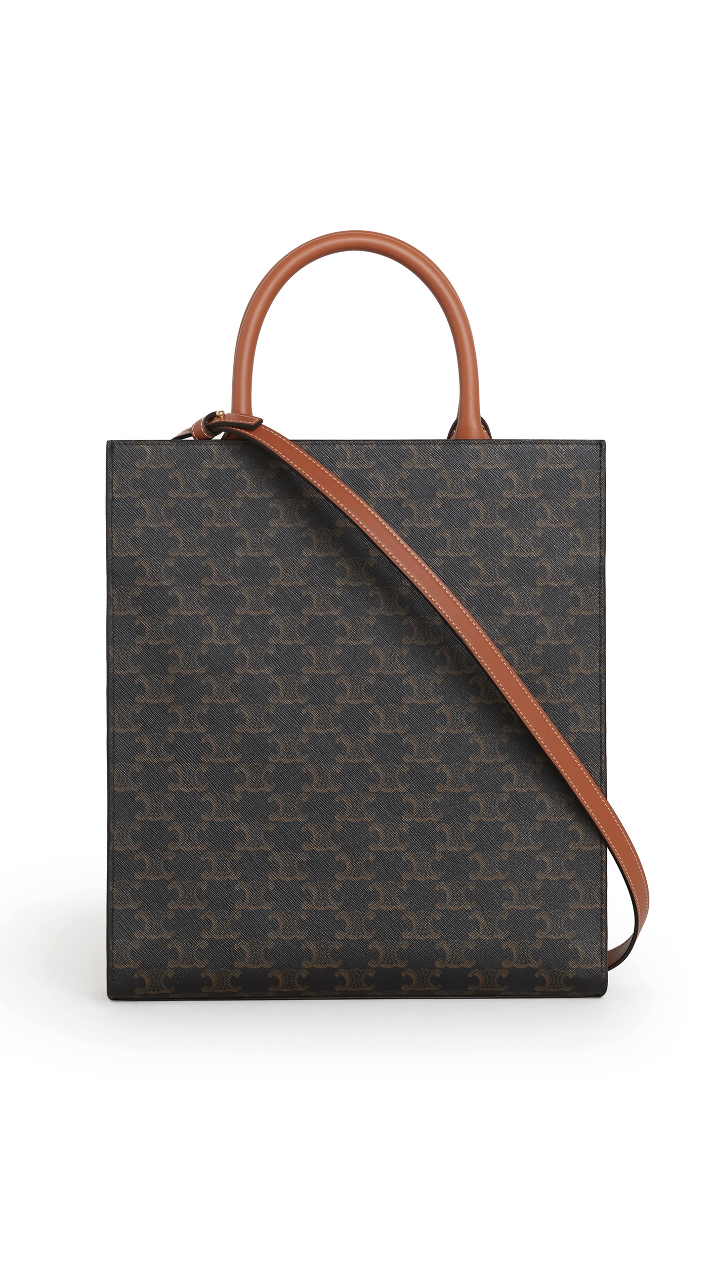 Small Vertical Cabas in Triomphe Canvas and Calfskin - Tan
