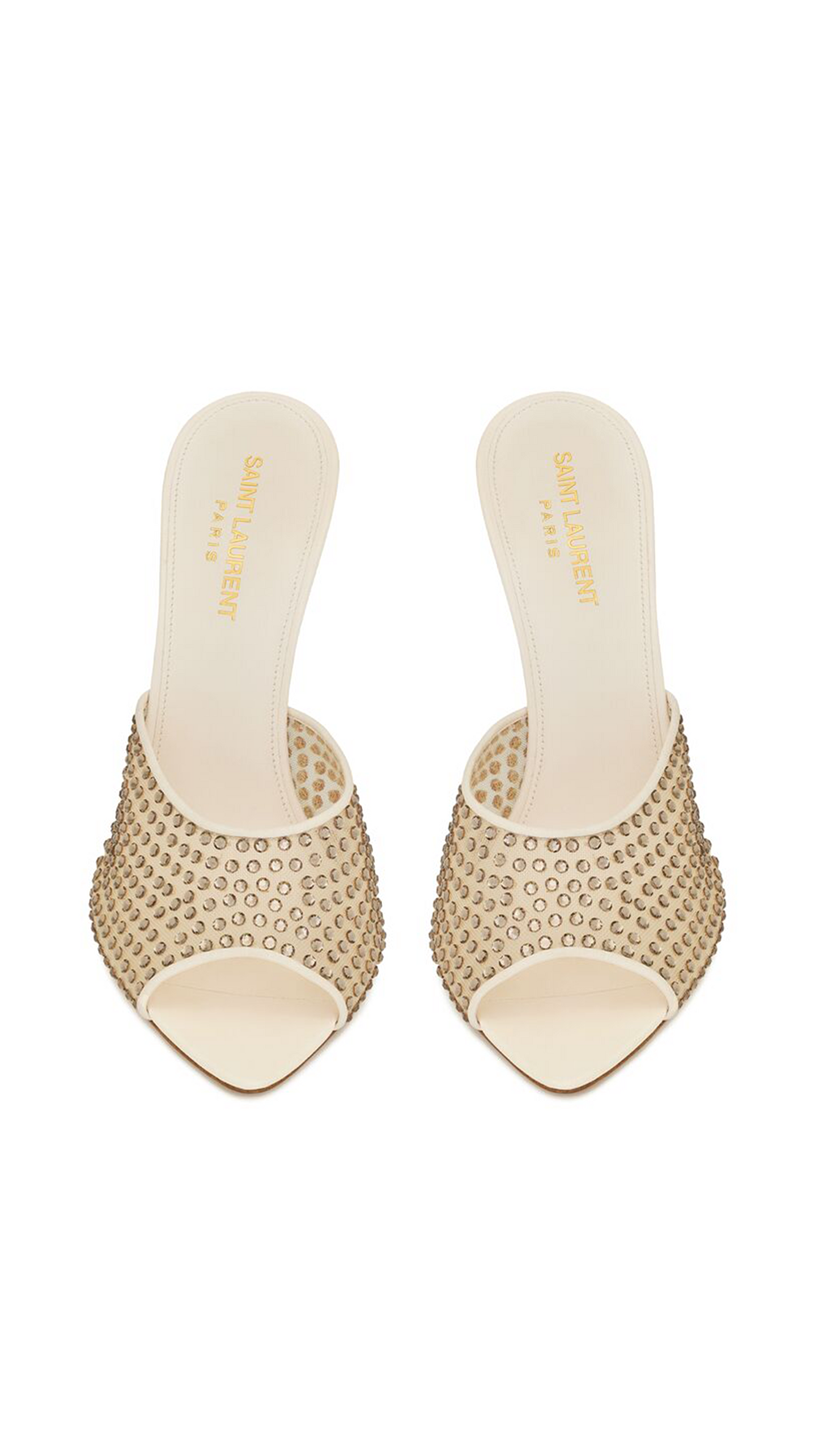 Blonde Mules in Rhinestone Mesh - Nude and Crystal