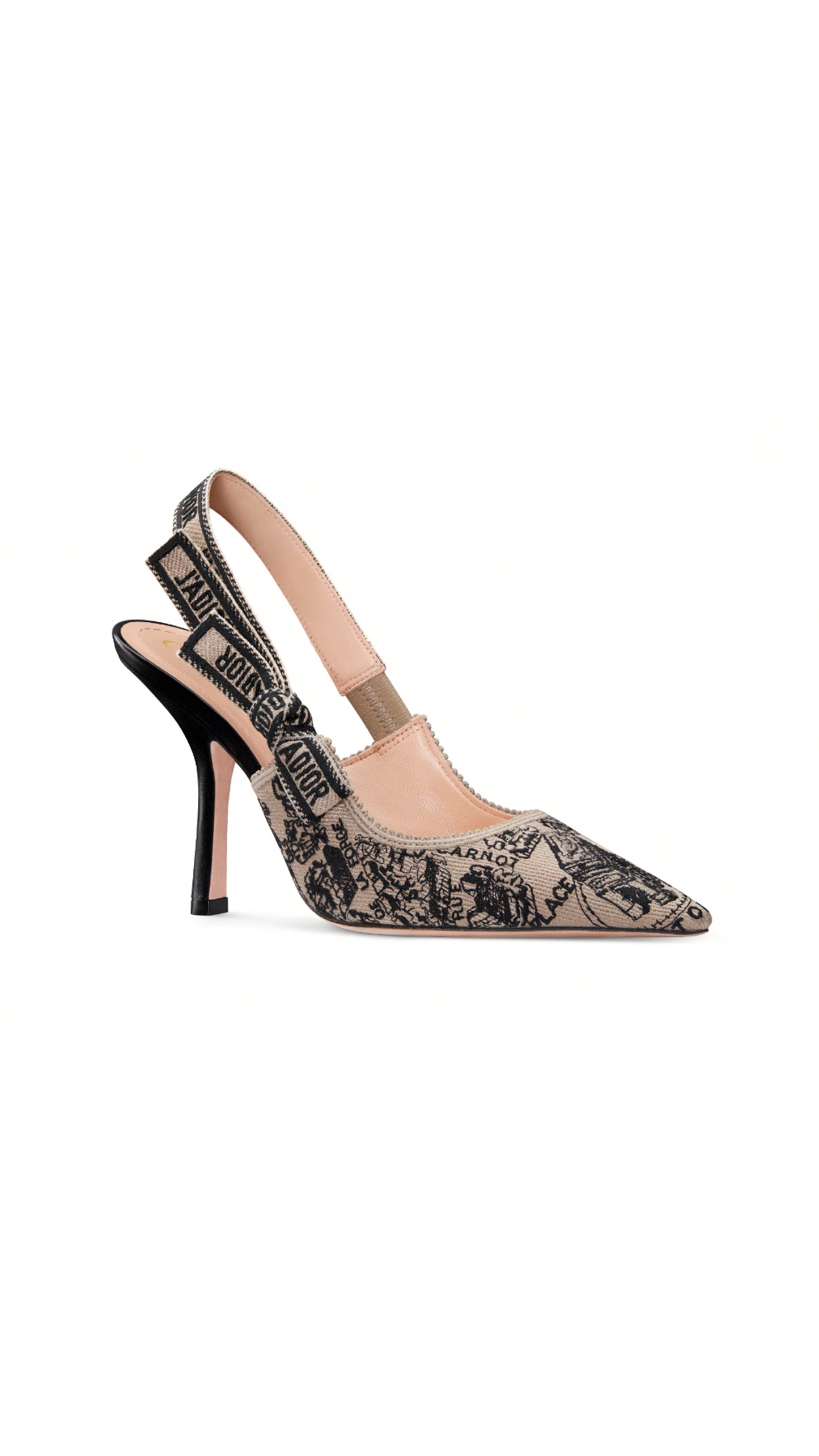 J'Adiore Slingback Pumps in Embroidered with Plan de Paris Motif - Beige/Black