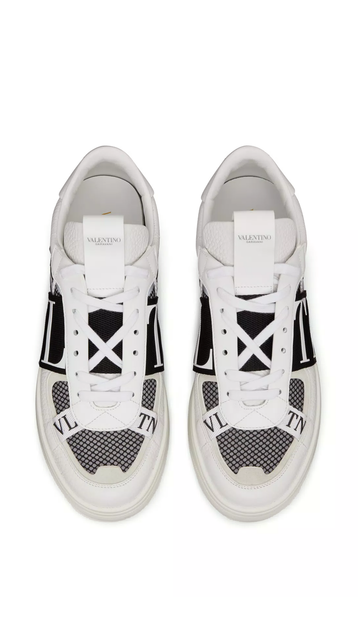 VL7N Low-top Sneakers in Calfskin and Mesh Fabric with Bands - White/Grey/Black